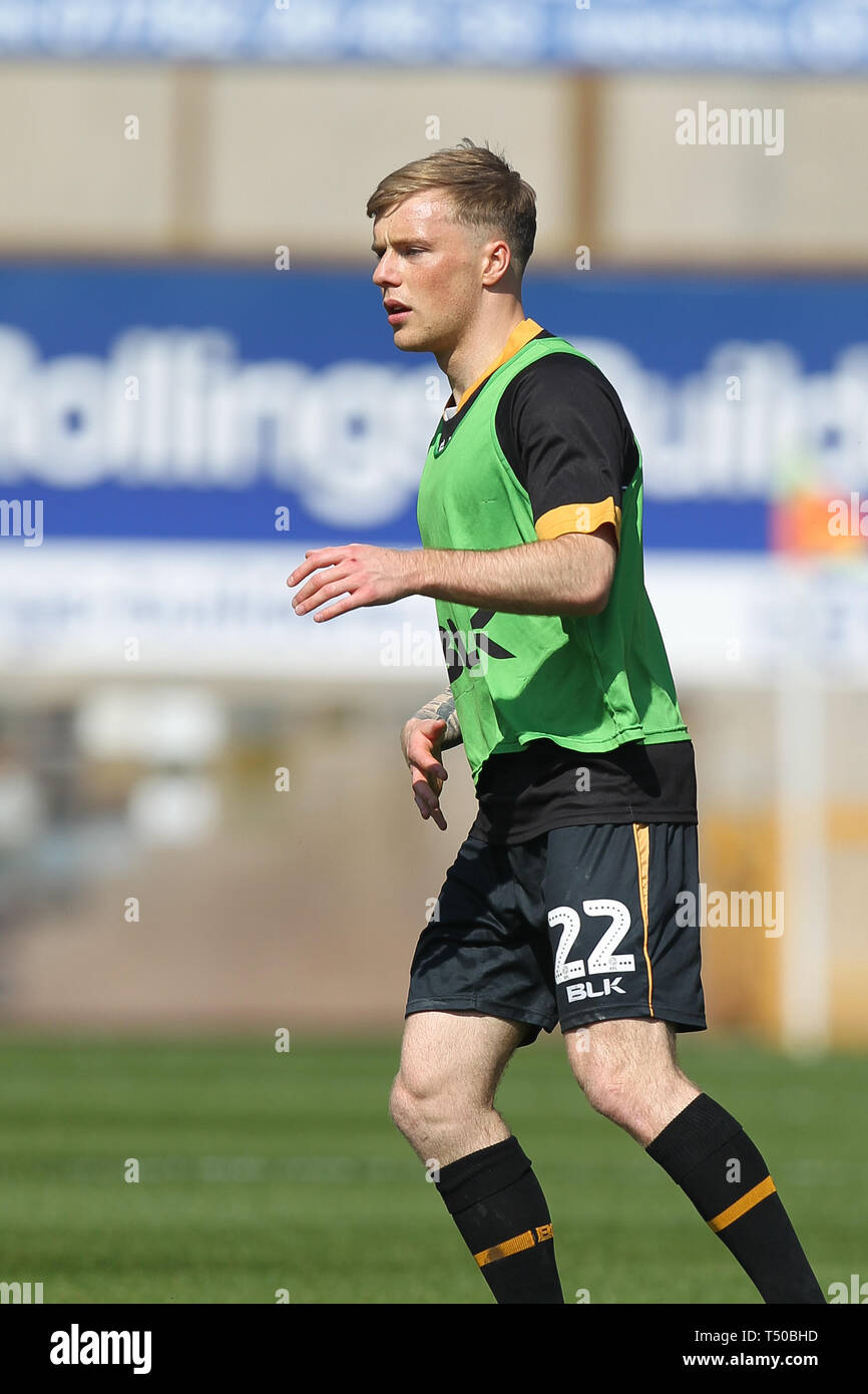 Burslem, Stoke-on-Trent, Royaume-Uni. Apr 19, 2019. Port Vale terrain Tom Conlon (22) au cours de l'EFL Sky Bet match de Ligue 2 entre le port Vale et Vale Park à Stevenage, Burslem, Angleterre le 19 avril 2019. Photo par Jurek Biegus. Usage éditorial uniquement, licence requise pour un usage commercial. Aucune utilisation de pari, de jeux ou d'un seul club/ligue/dvd publications. Credit : UK Sports Photos Ltd/Alamy Live News Banque D'Images