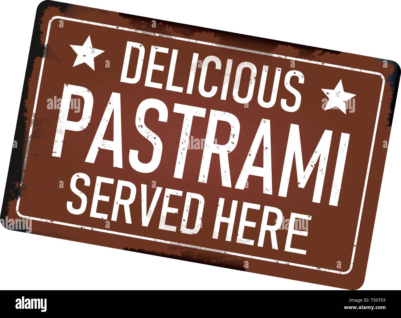 Pastrami délicieux servi ici grungy vintage metal web sign isolated Illustration de Vecteur