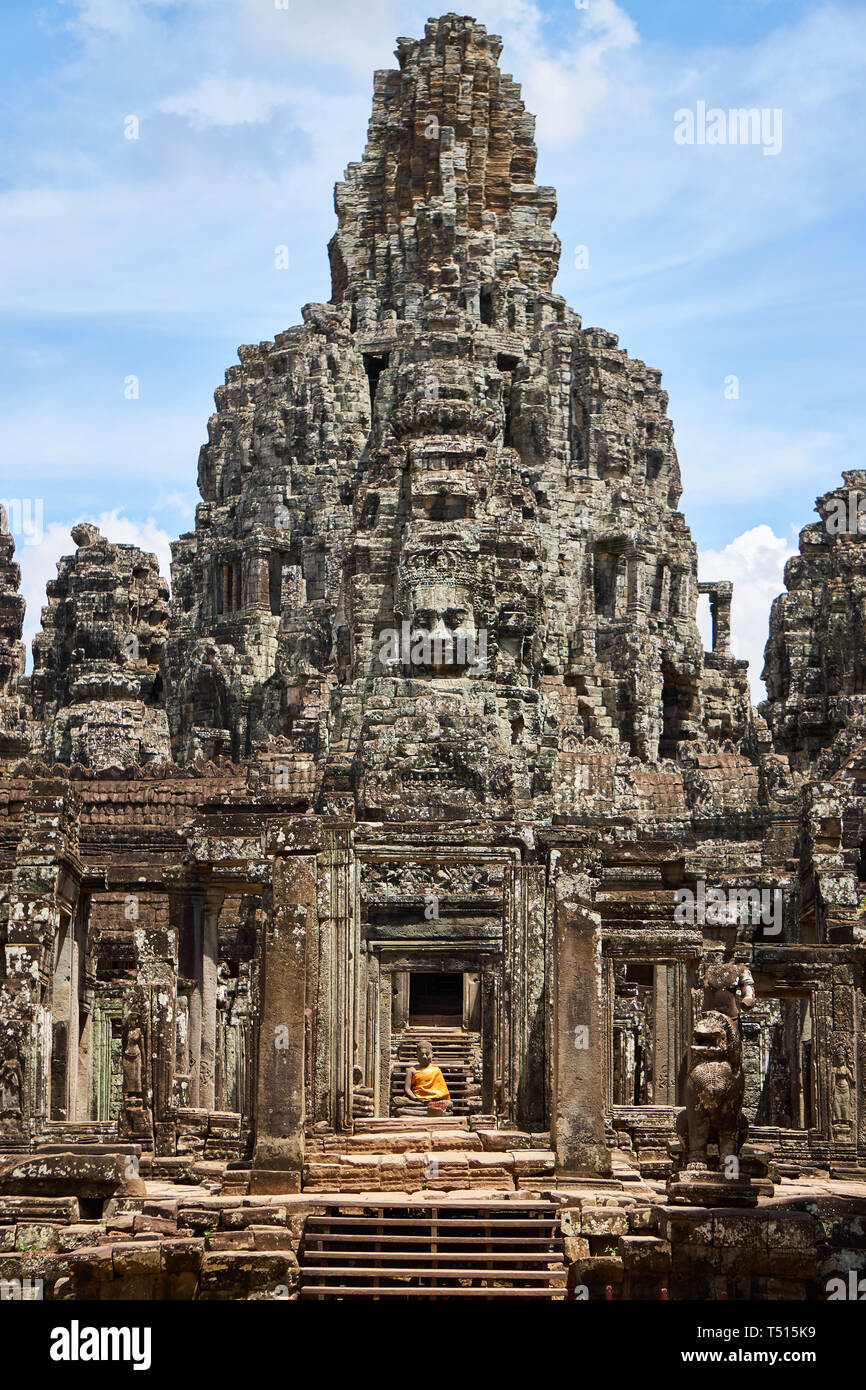 Prasat (temple Bayon de visages), dans le centre de temple Khmer Angkor Thom dans le parc archéologique d'Angkor. Banque D'Images