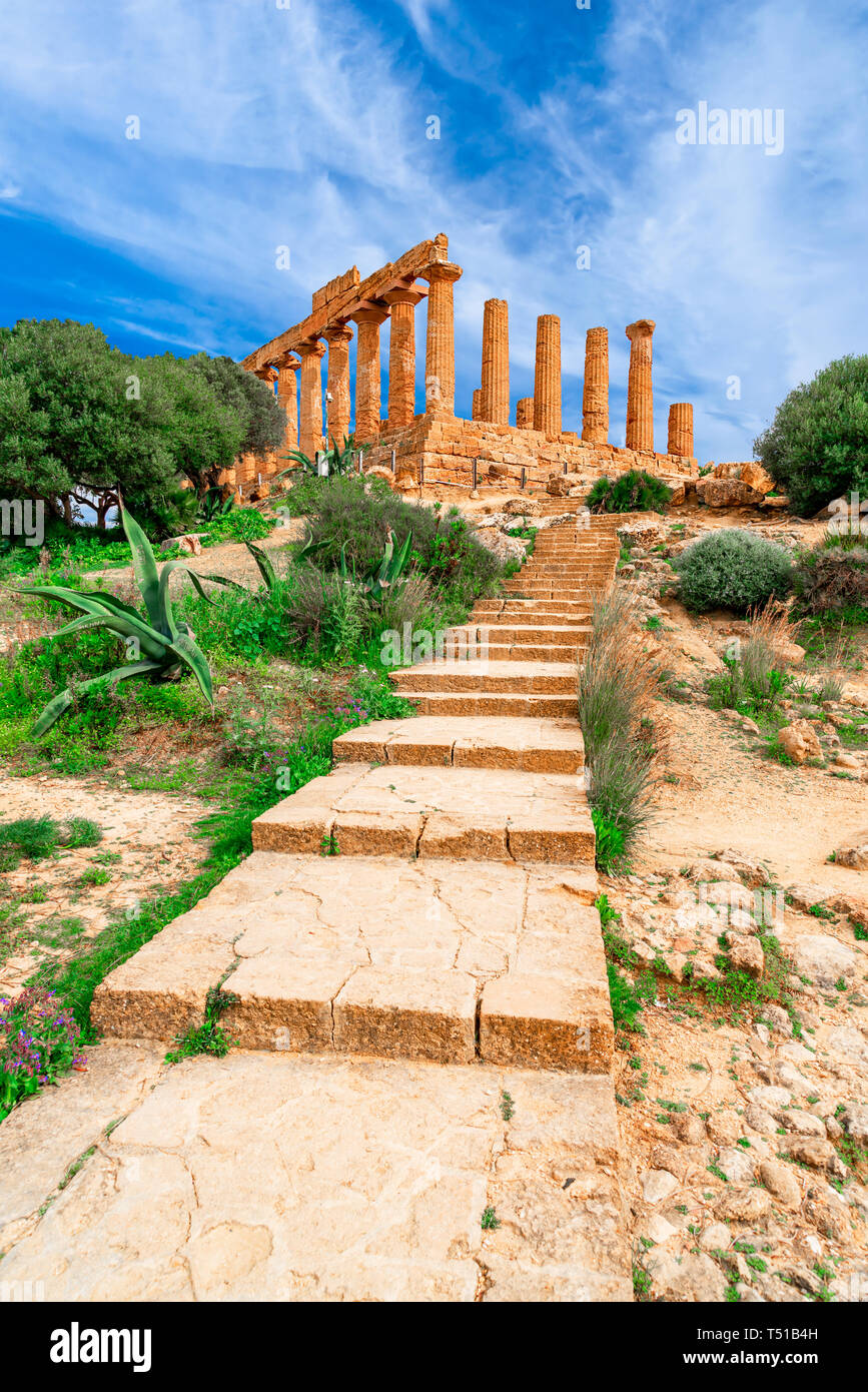 L'île de Sicile, Agrigente, Italie : Le Temple de Junon dans la vallée du Temple d'Agrigente, Italie du sud sur l'île de la Sicile Banque D'Images