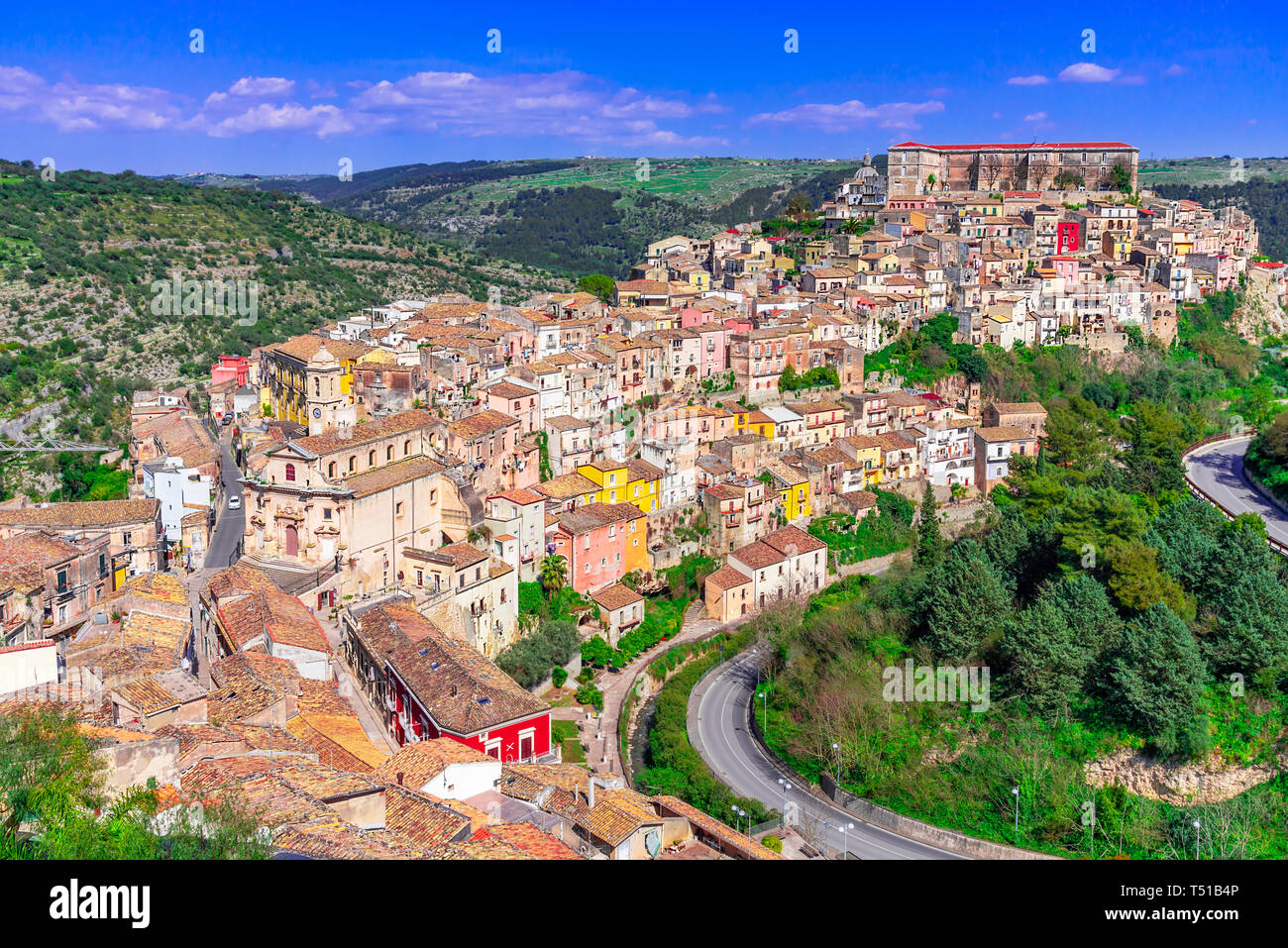 L'île de Ragusa, en Sicile, Italie : vue panoramique de Ragusa Ibla, ville baroque en Sicile, Italie du sud sur l'île de la Sicile Banque D'Images