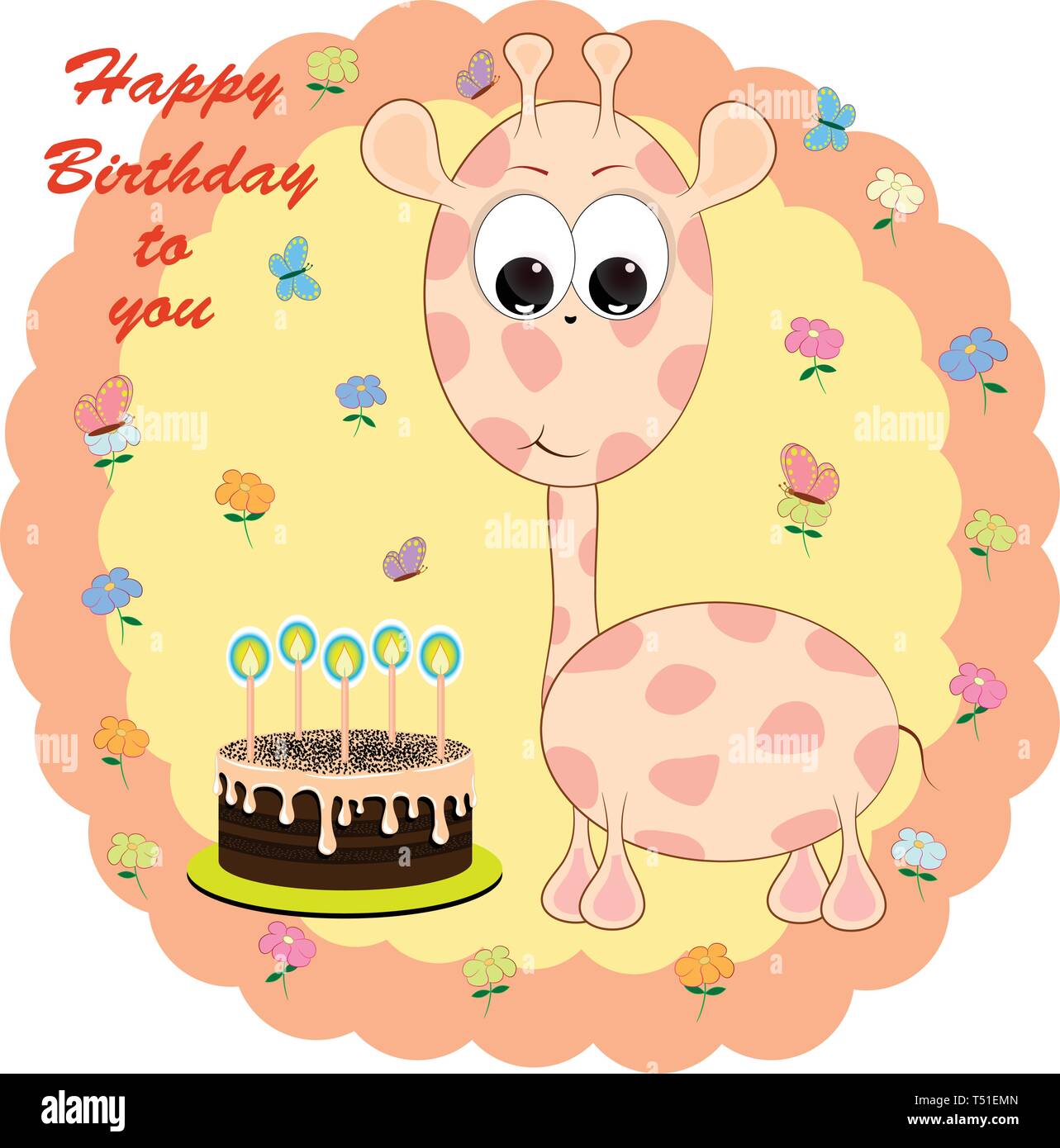 Carte De Souhaits D Anniversaire Avec Girafe Cartoon Vector Illustration Image Vectorielle Stock Alamy
