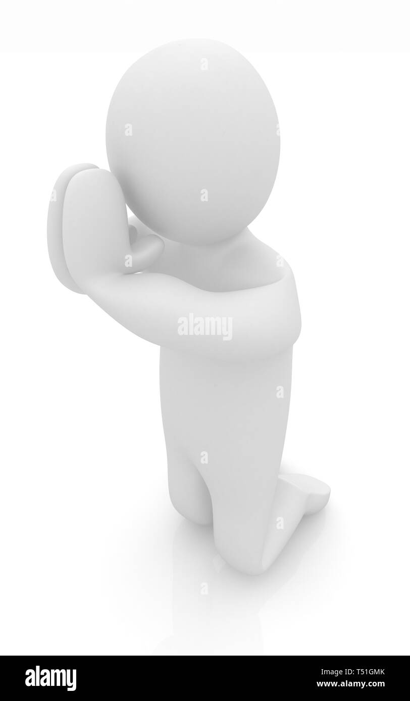 Mans 3d sur ses genoux. La prière chrétienne concept Banque D'Images