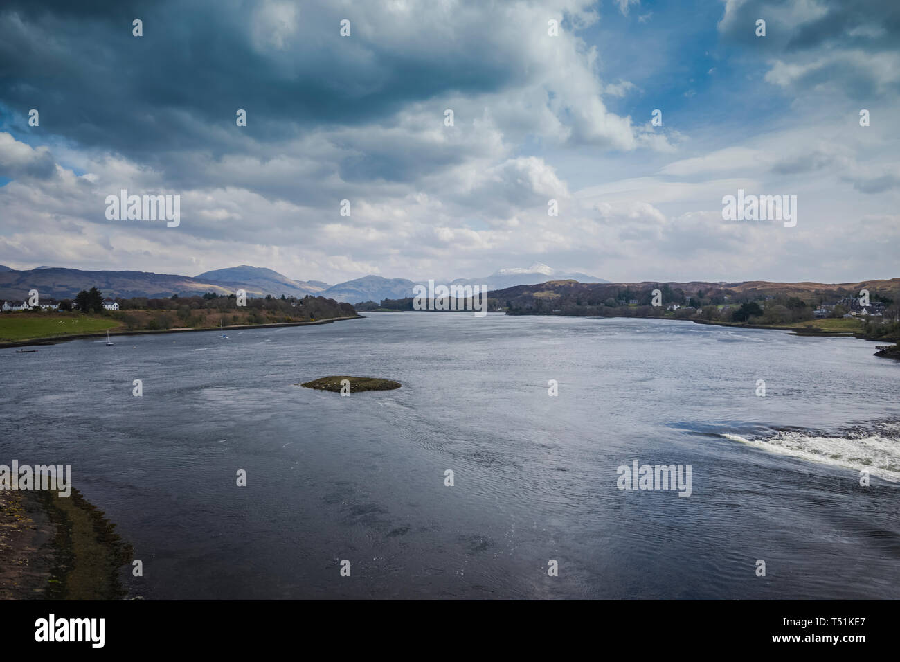 Une petite île qui abrite une colonie de phoques sauvages sur le Loch Etive, près de l'Connel Bridge, Oban, côte ouest de l'Écosse. Banque D'Images