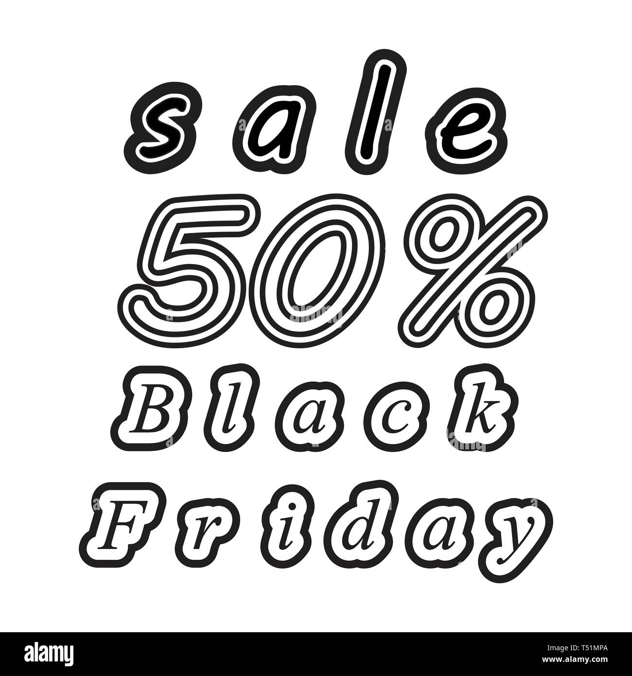 50 OFF Vendredi Noir Vente Affiche promotionnelle Vector Illustration Design avec modèle de texte Banque D'Images