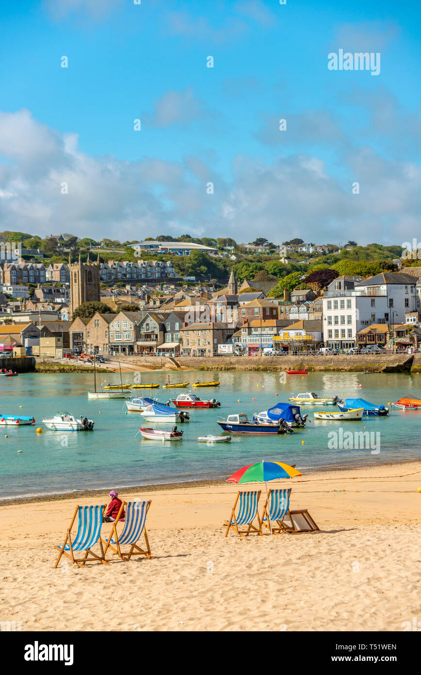 St Ives Smeatons Pier Beach, Cornwall, Angleterre, Royaume-Uni Banque D'Images