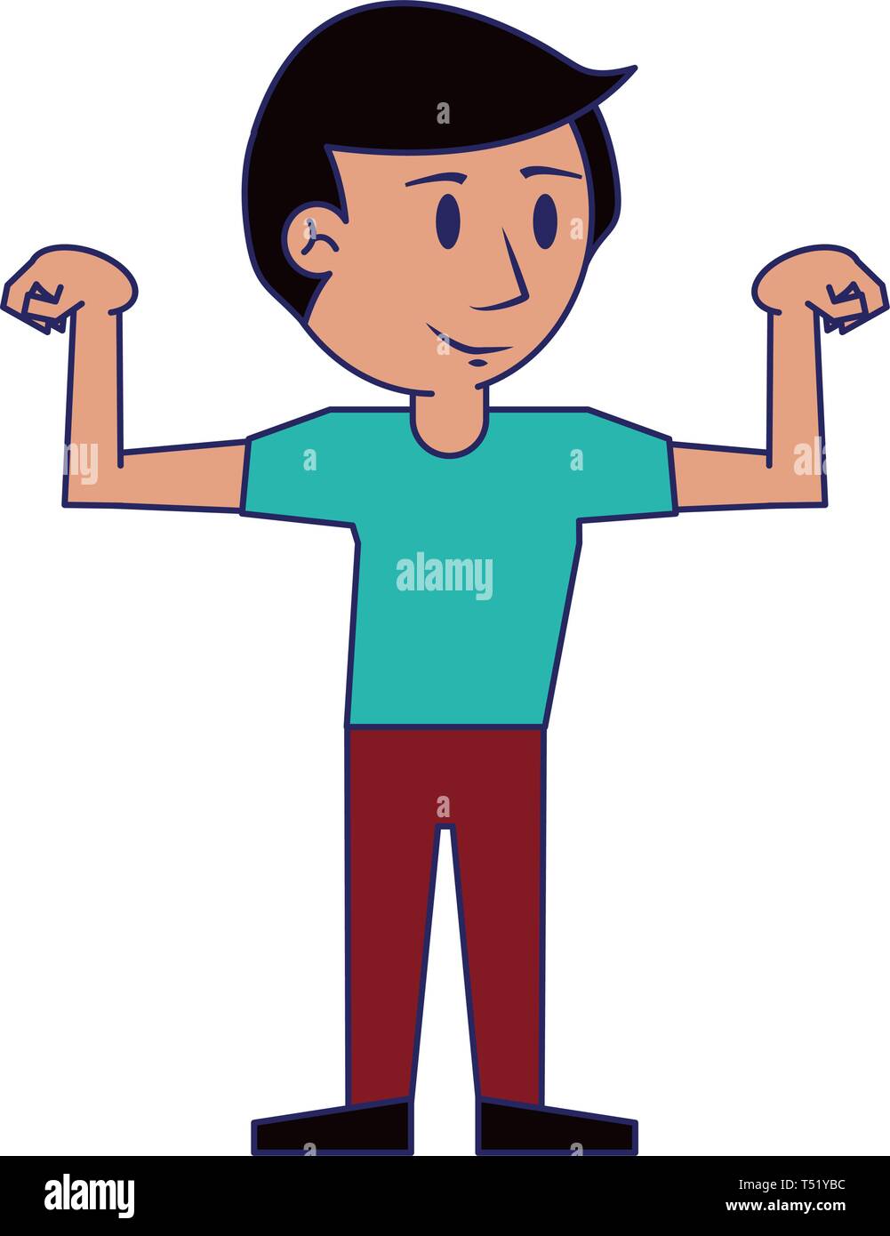Jeune homme bras flexion cartoon Illustration de Vecteur