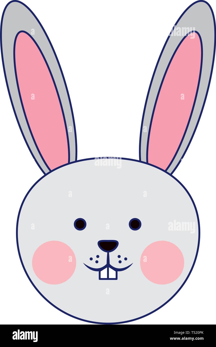 Mignon lapin tête animale lignes bleues Illustration de Vecteur