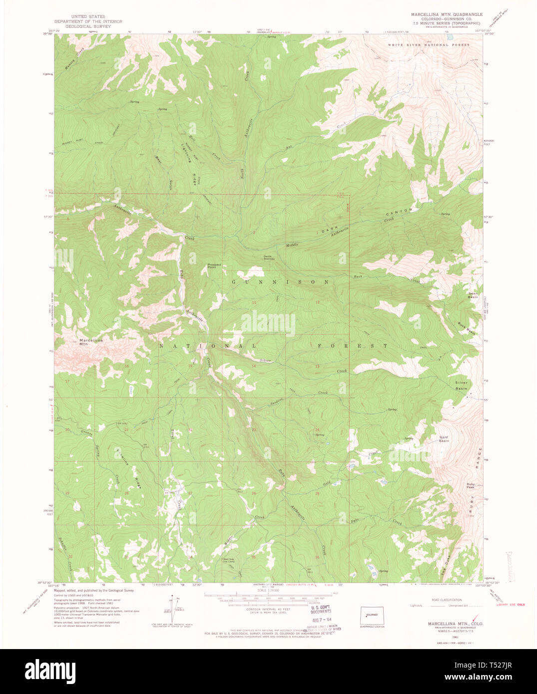 Carte TOPO USGS Marcellina CO Colorado Mountain 4505021961 Restauration 24000 Banque D'Images