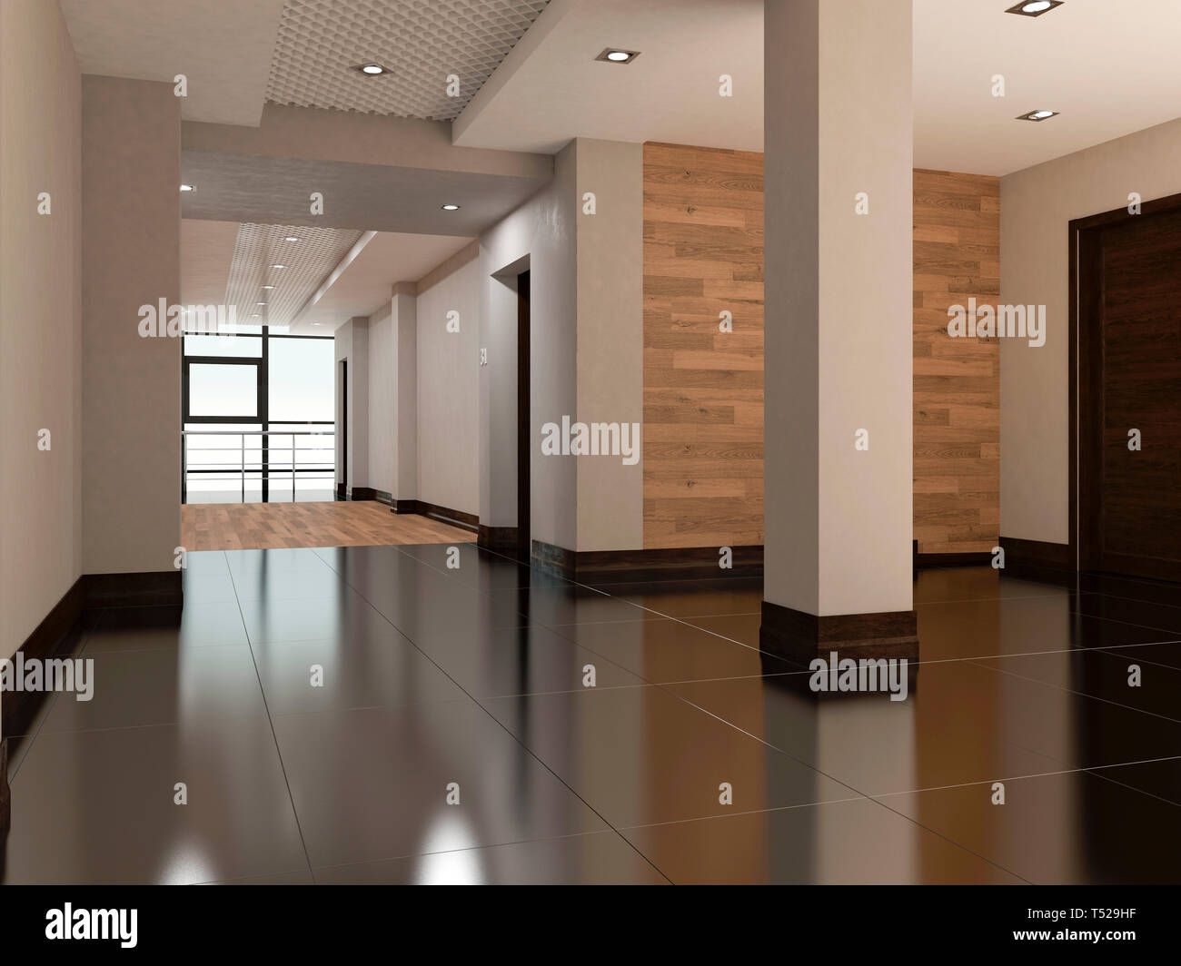 Intérieur de l'hôtel. Rendu 3d du corridor Banque D'Images