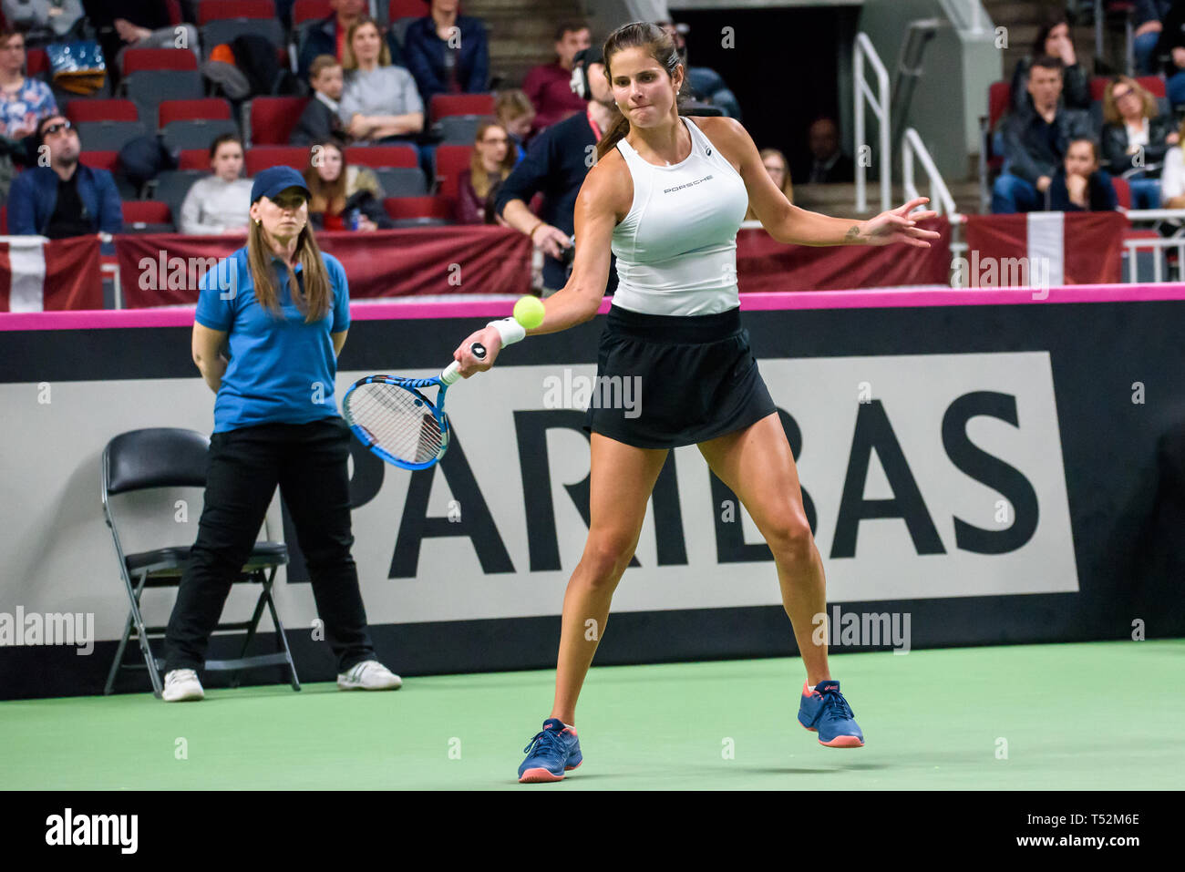 19.04.2019. RIGA, Lettonie. FEDCUP BNP Paribas, la Coupe du Monde de Tennis World Group Play-off match entre la Lettonie et l'Allemagne l'équipe de l'équipe à l'Arena Riga. Banque D'Images