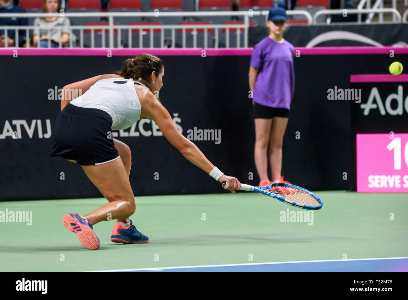19.04.2019. RIGA, Lettonie. FEDCUP BNP Paribas, la Coupe du Monde de Tennis World Group Play-off match entre la Lettonie et l'Allemagne l'équipe de l'équipe à l'Arena Riga. Banque D'Images