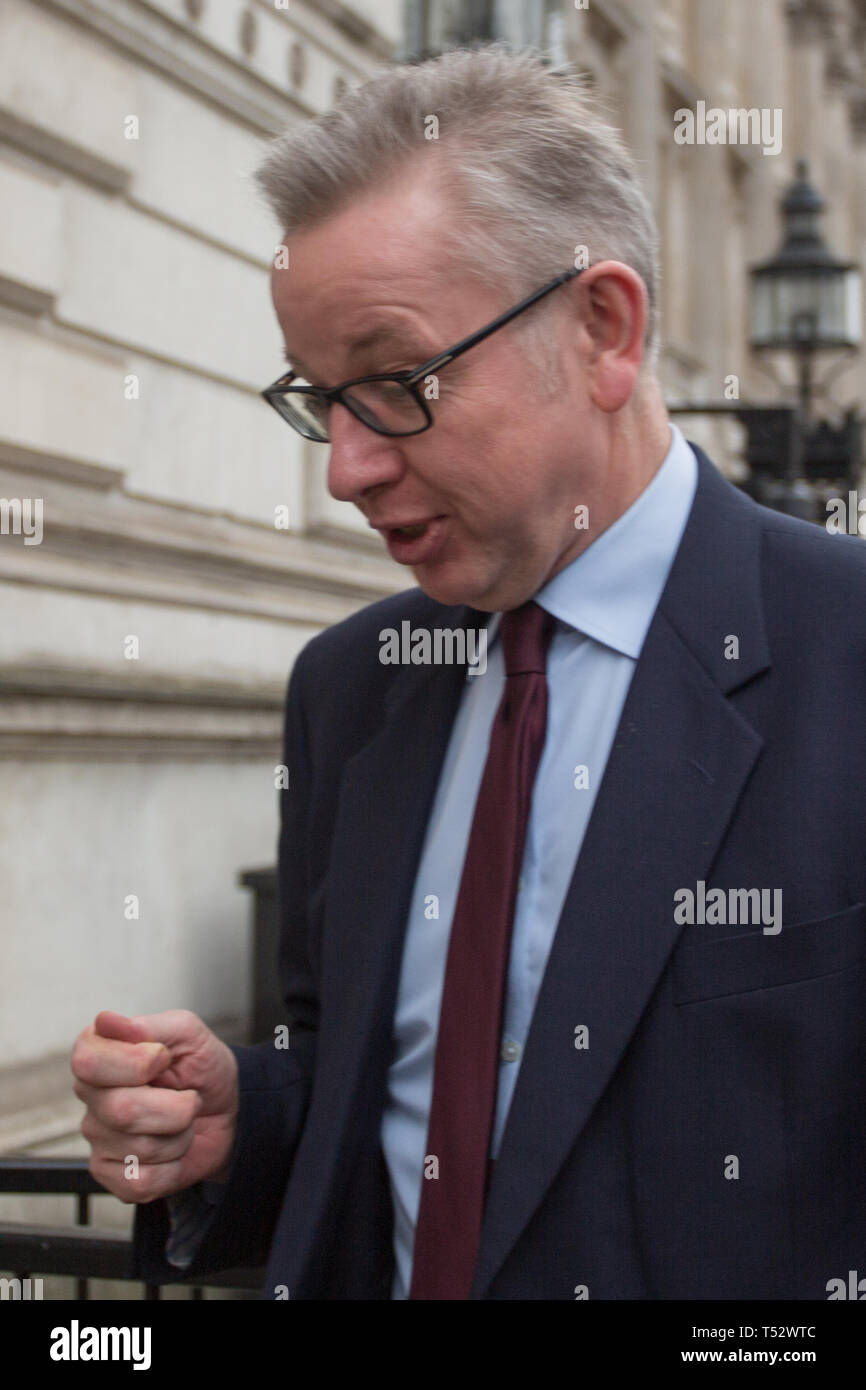 Elizabeth Truss, député, secrétaire en chef au Trésor public, et Michael Gove MP, Secrétaire d'État à l'environnement, de l'Alimentation et des Affaires rurales, départ Downing Street. Avec : Michael Gove Où : London, Royaume-Uni Quand : 20 mars 2019 Credit : Wheatley/WENN Banque D'Images