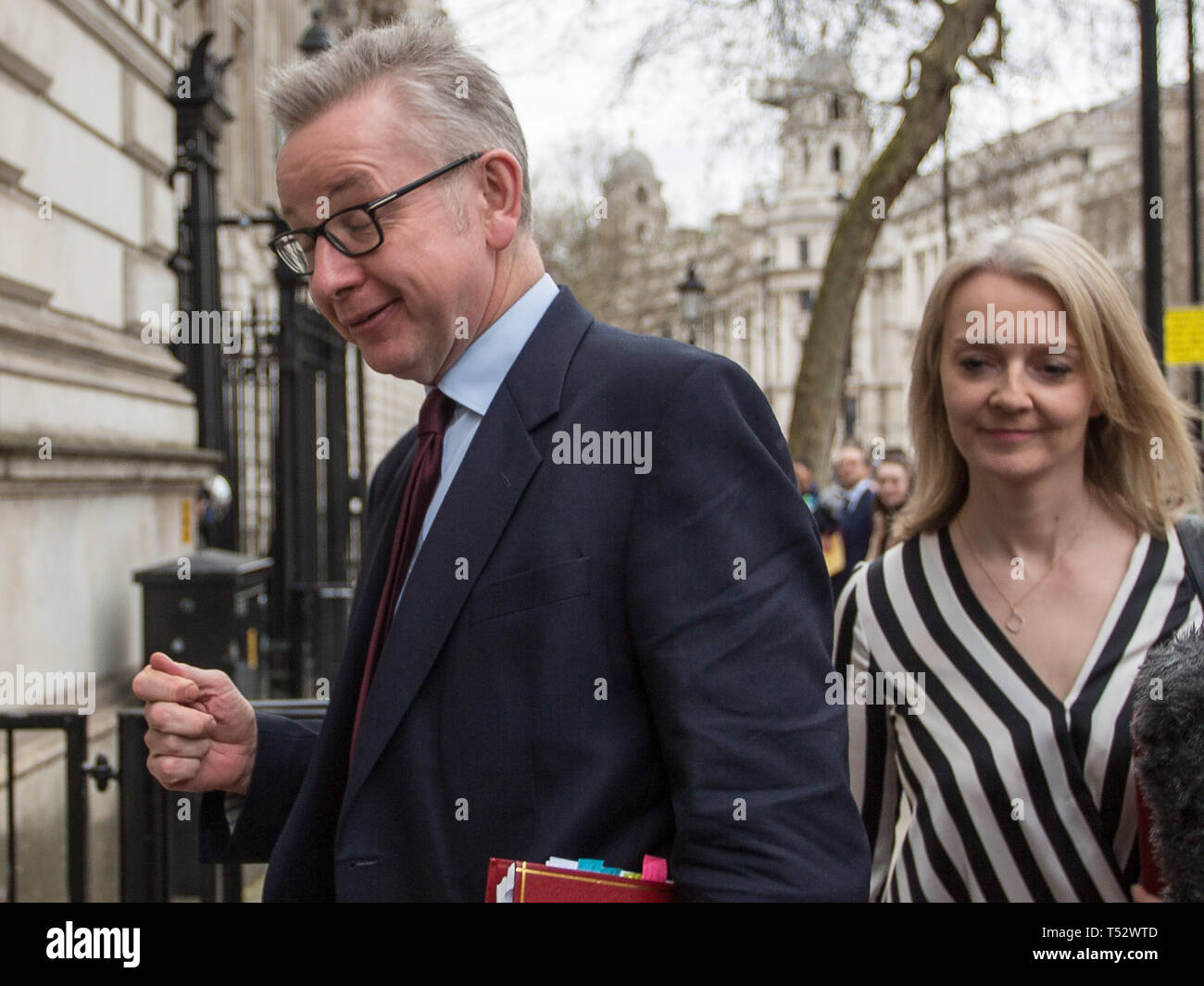 Elizabeth Truss, député, secrétaire en chef au Trésor public, et Michael Gove MP, Secrétaire d'État à l'environnement, de l'Alimentation et des Affaires rurales, départ Downing Street. Avec : Elizabeth Truss, Michael Gove Où : London, Royaume-Uni Quand : 20 mars 2019 Credit : Wheatley/WENN Banque D'Images