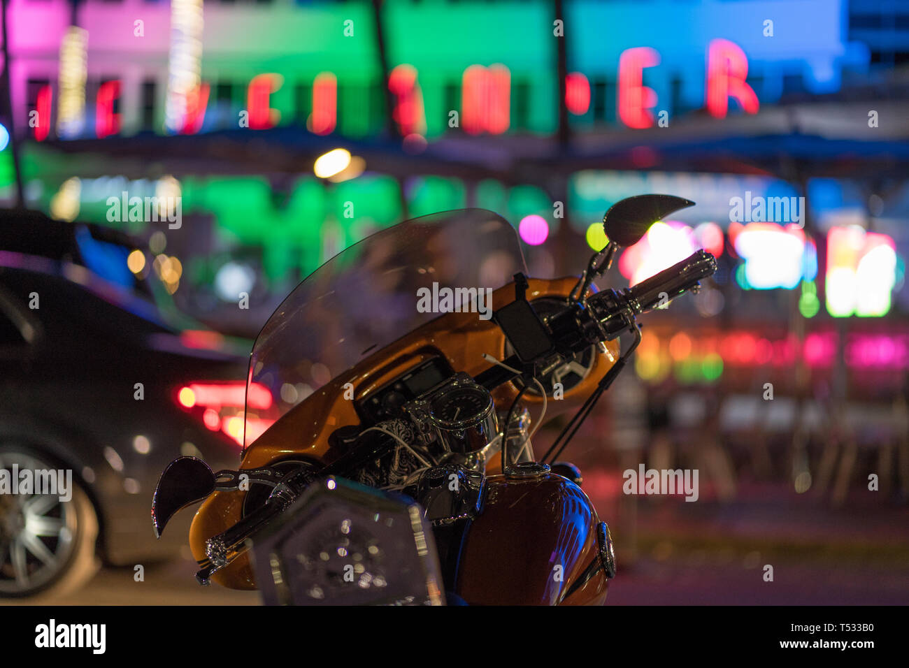 Voir à partir de la moto de Clevelander sur Ocean Drive, à South Beach Banque D'Images