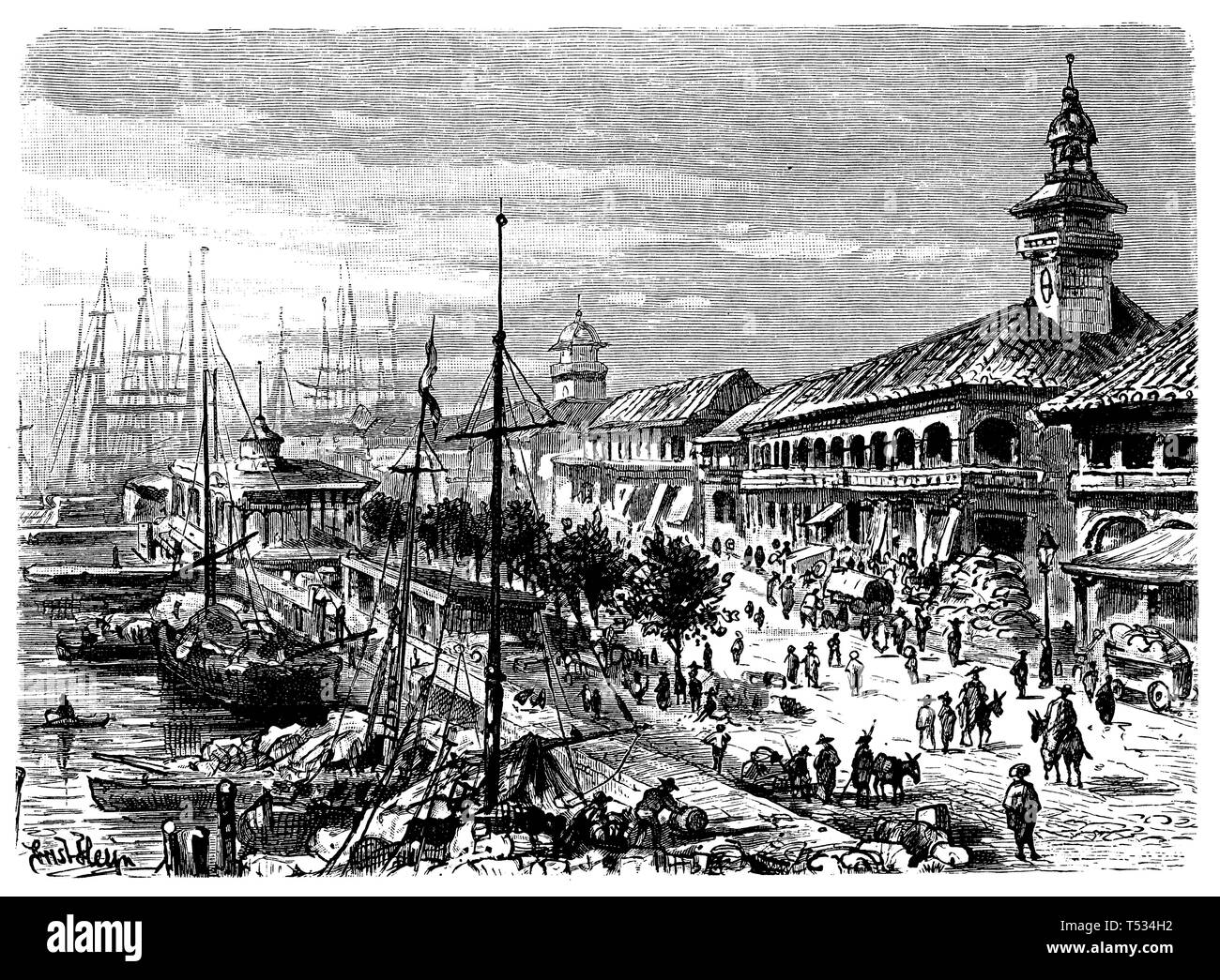 Port de Guayaquil, Equateur, Ernst Heyn 1897 Banque D'Images