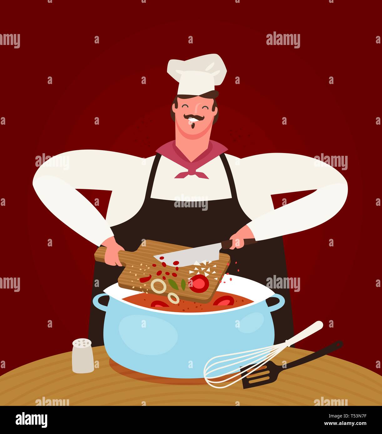 Chef de la préparation des aliments dans la cuisine. Hand drawn vector illustration Illustration de Vecteur