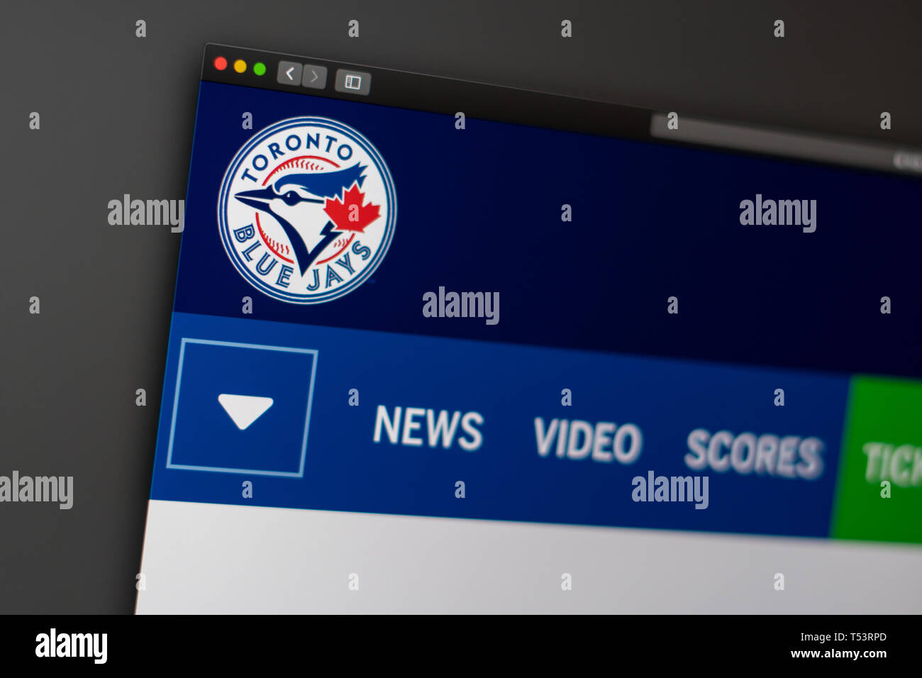 L Equipe De Baseball Des Blue Jays De Toronto Page D Accueil Du Site Close Up De Logo Pour L Equipe Peut Etre Utilise Comme Illustration Pour Les Medias Ou D Autres Sites Web Photo Stock