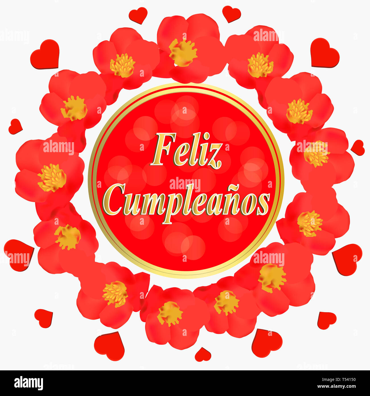Joyeux Anniversaire Fond Lumineux Illustration Avec Des Fleurs Pour Anniversaire En Langue Espagnole Photo Stock Alamy