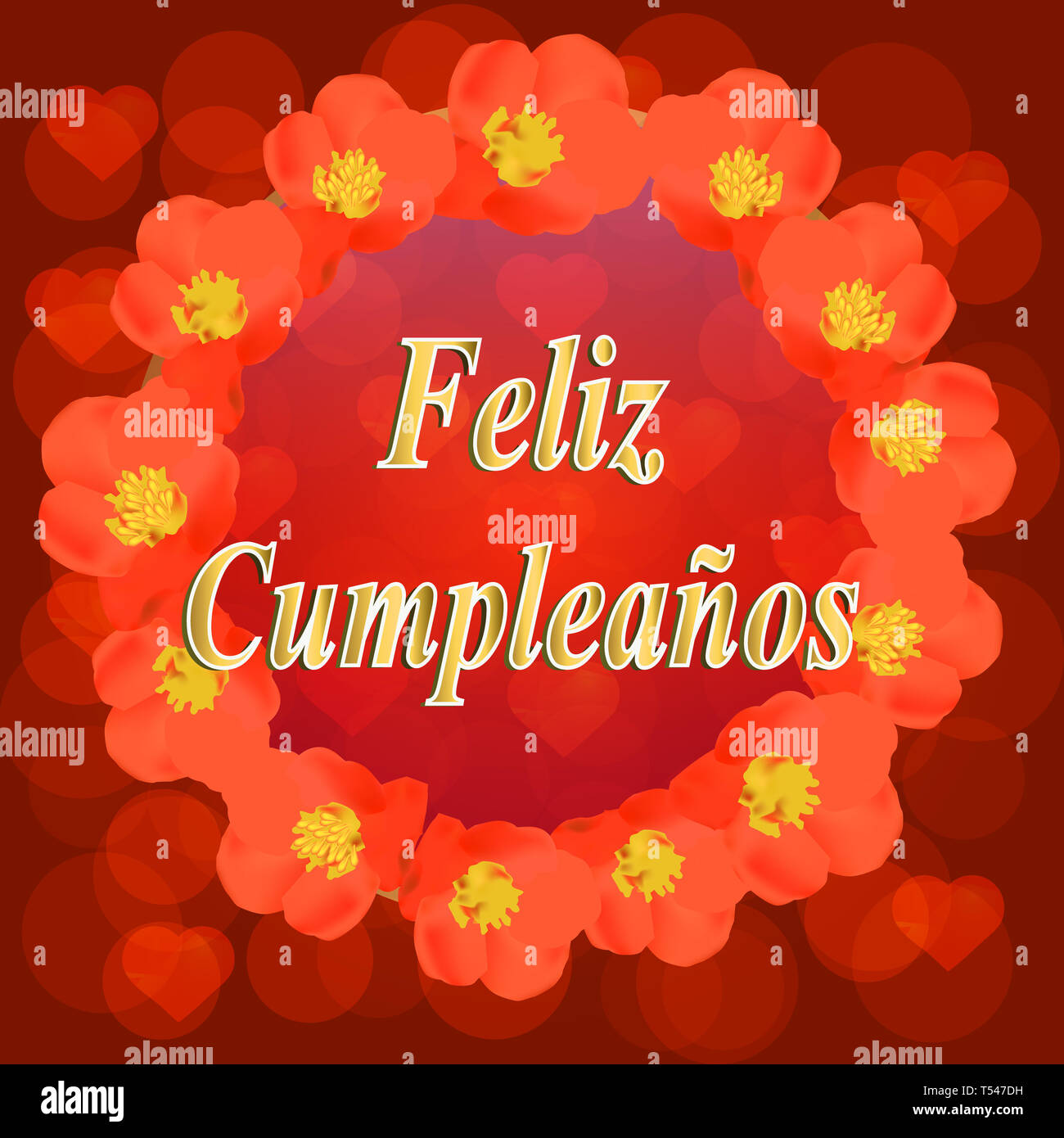 Joyeux Anniversaire Fond Lumineux Illustration Avec Des Fleurs Pour Anniversaire En Langue Espagnole Photo Stock Alamy