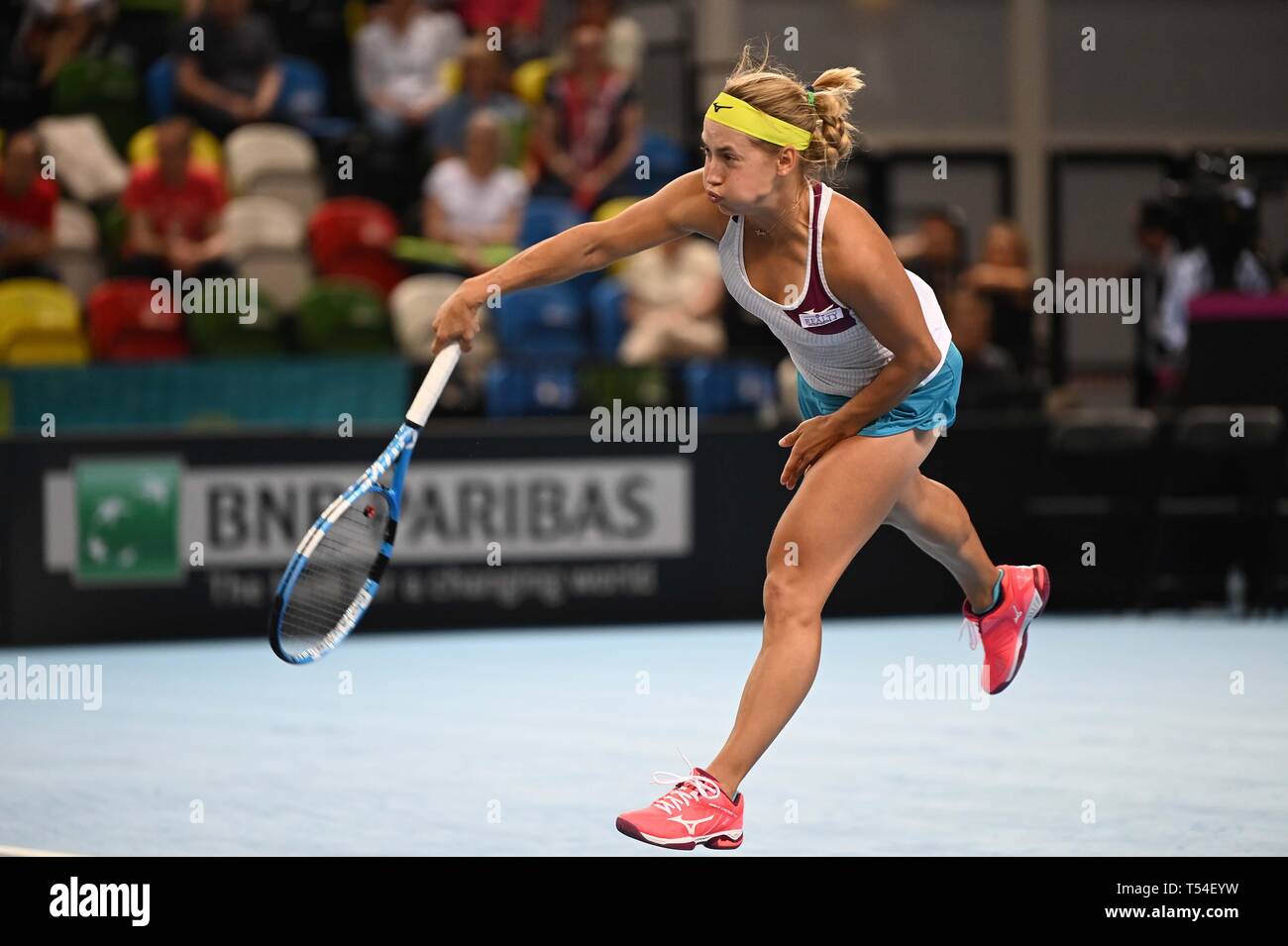 Londres, Royaume-Uni. 20 avril, 2019. Yulia Putintseva (Kazakhstan). Caoutchouc 2. Grande-bretagne v Kazakhstan. Groupe mondial II play off dans le groupe BNP Paribas Fed Cup. Boîte de cuivre arena. Queen Elizabeth Olympic Park. Stratford. Londres. UK. 20/04/2019. Credit : Sport en images/Alamy Live News Banque D'Images