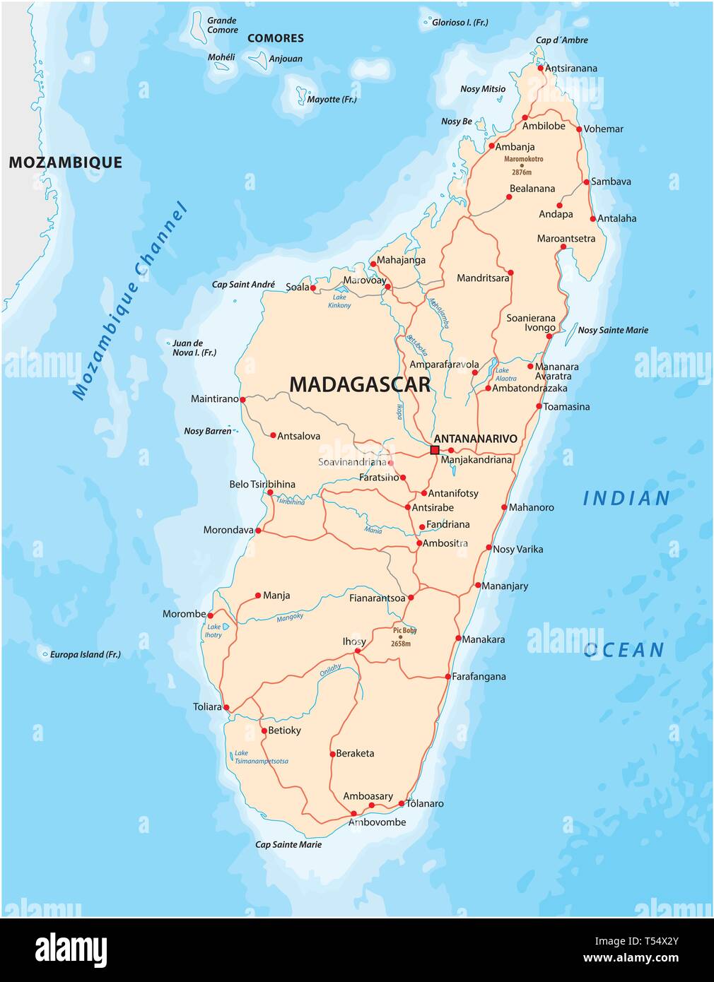 République de Madagascar road carte vectorielle Illustration de Vecteur