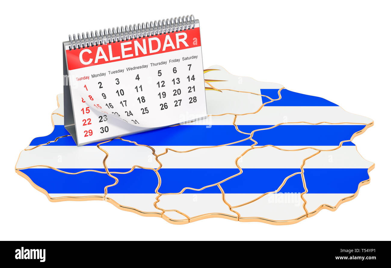 24 calendrier sur le plan de l'Uruguay. Le rendu 3D isolé sur fond noir Banque D'Images