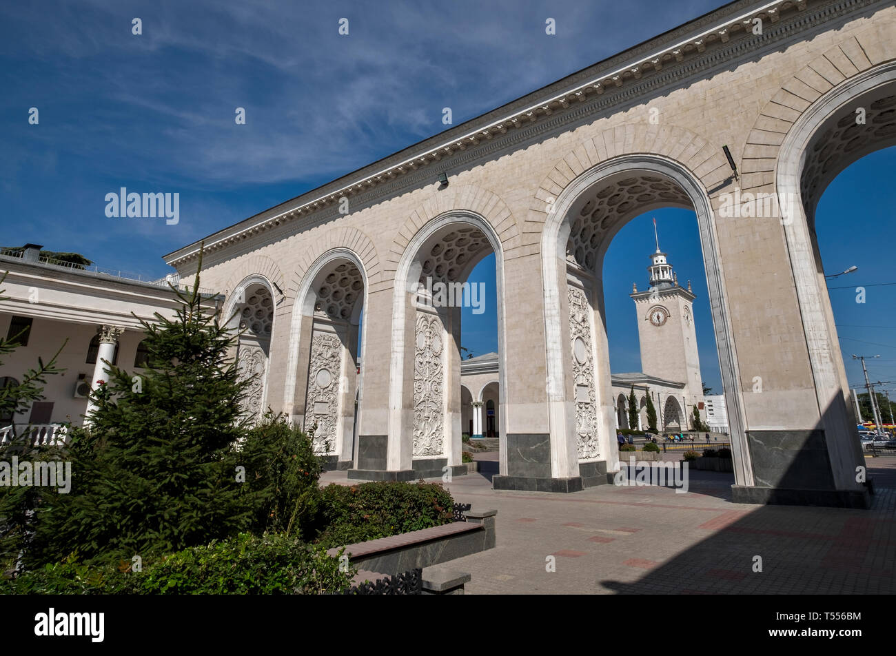 La gare de Simferopol, en Crimée Banque D'Images