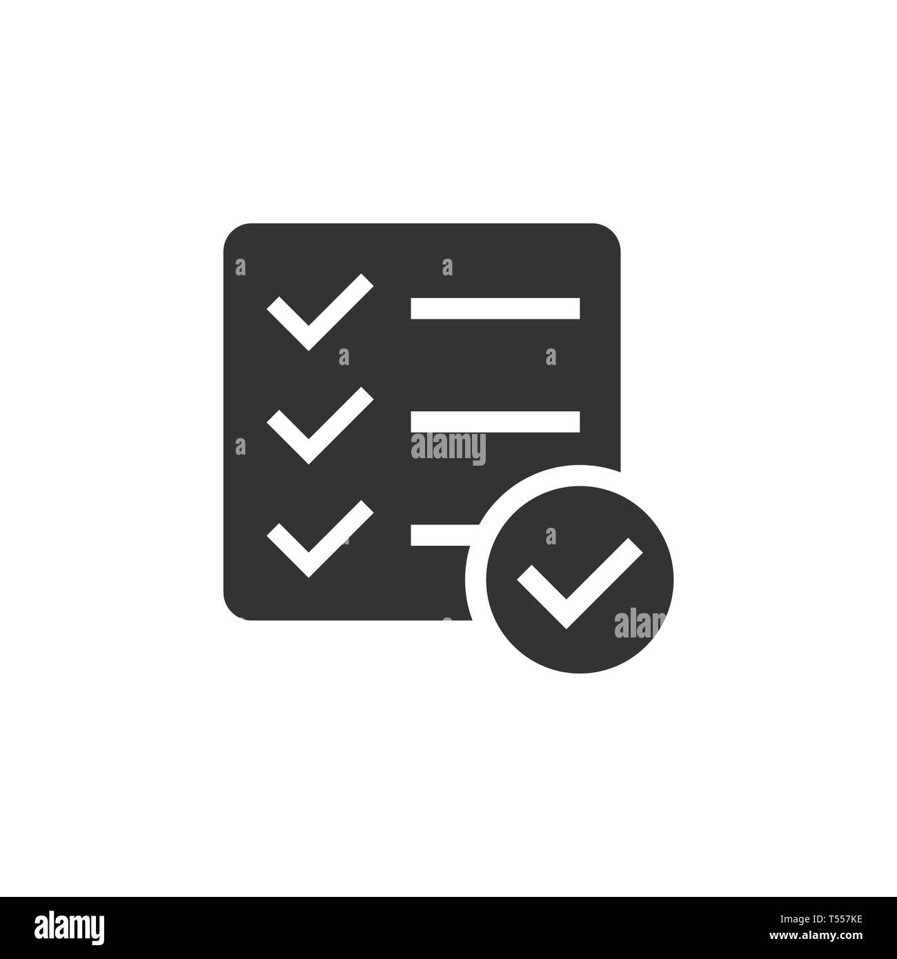 Liste de signer dans l'icône de style plat. Illustration vecteur de l'enquête sur fond blanc isolé. Coche banner concept d'entreprise. Illustration de Vecteur