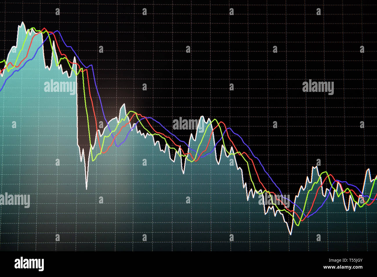 Marché boursier et financier graphique graphique : affichage sur fond sombre. Banque D'Images