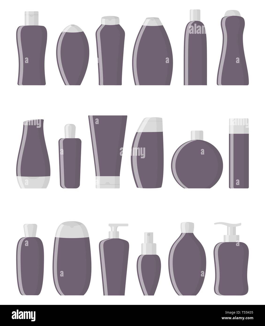 Produits de soins personnels : shampooing, gel douche, savon, crème, baume, laque, parfum, lotion tonique Peeling scrub Vector illustration style de télévision Illustration de Vecteur