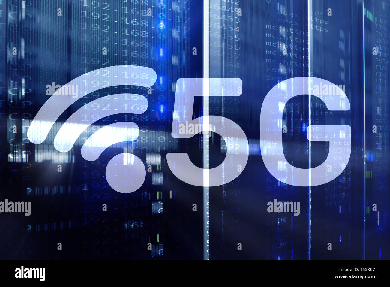 5G La connexion internet sans fil rapide des technologies mobiles de communication concept. Banque D'Images