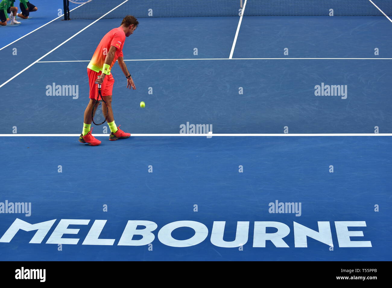 Stan Wawrinka, joueur de tennis professionnel suisse, a joué à l'Open d'Australie 2016 à Melbourne, en Australie Banque D'Images