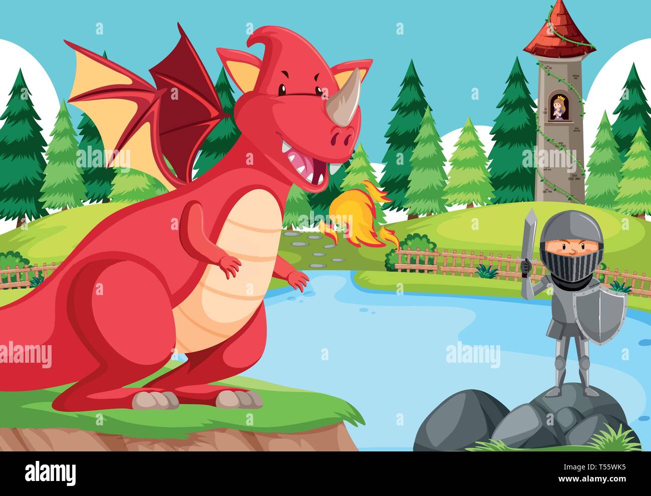 Un chevalier bataille avec illustration dragon Illustration de Vecteur