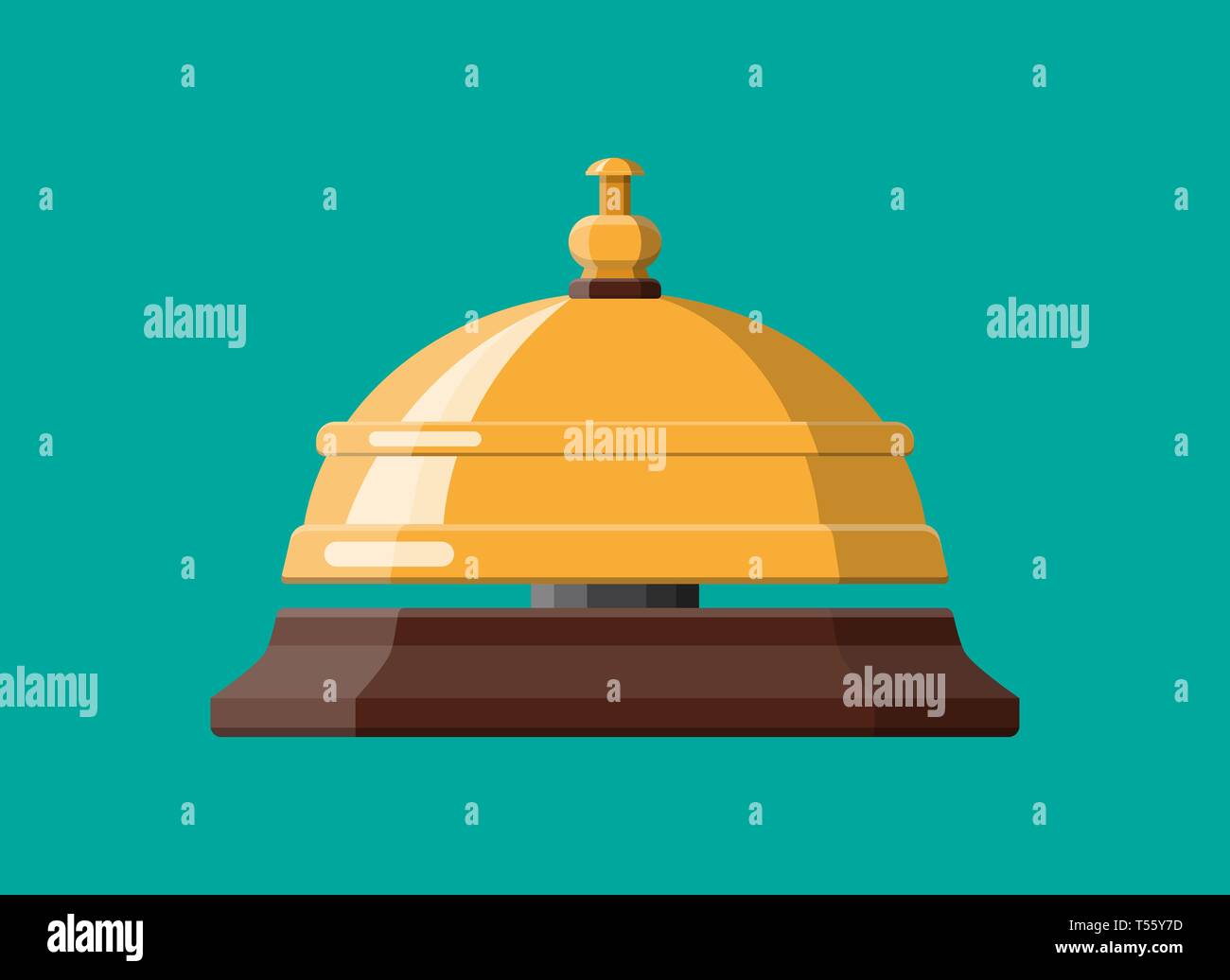 Service d'or bell. L'aide, de soutien et d'alarme concept. Hôtel, hôpital, réception, hall et concierge. Vector illustration style de télévision Illustration de Vecteur