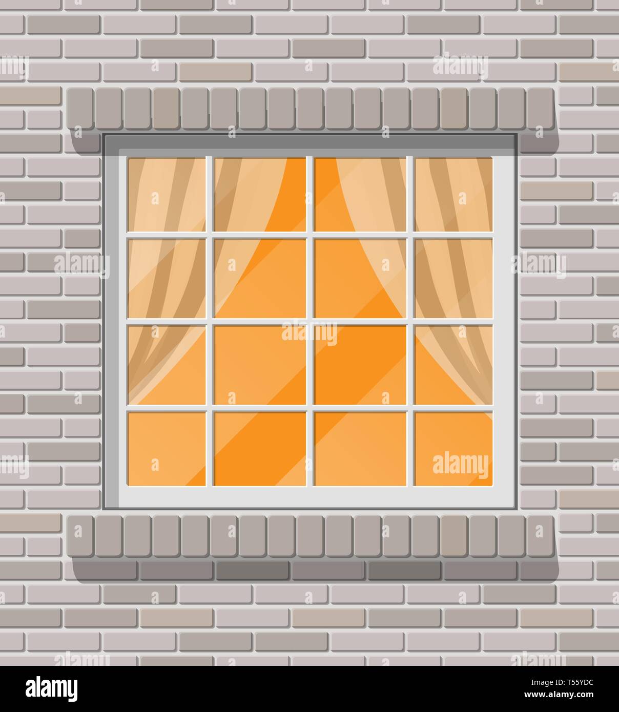 La façade de l'immeuble. Fenêtre classique en bois en mur de briques. Architecture, bâtiment et construction. Vector illustration style de télévision Illustration de Vecteur