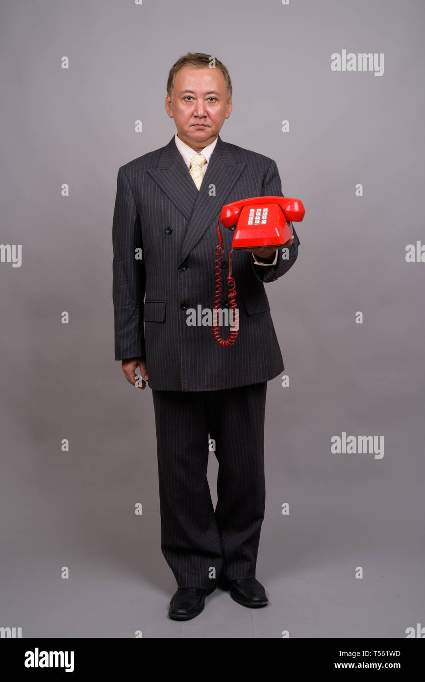 Portrait of mature Asian businessman contre l'arrière-plan gris Banque D'Images