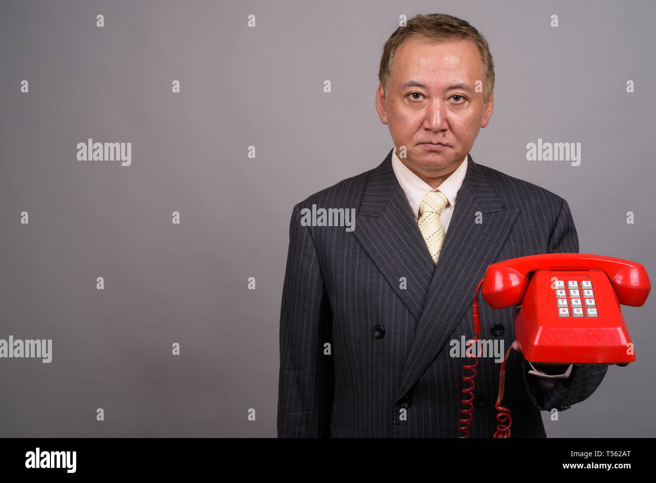 Portrait of mature Asian businessman contre l'arrière-plan gris Banque D'Images