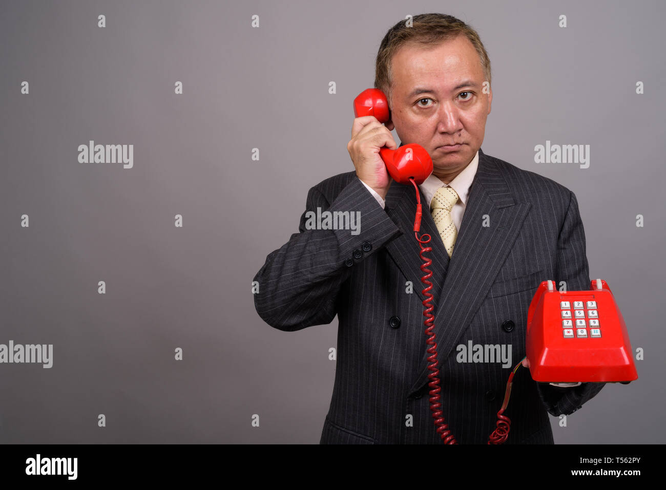 Portrait of mature Asian businessman contre l'arrière-plan gris Banque D'Images