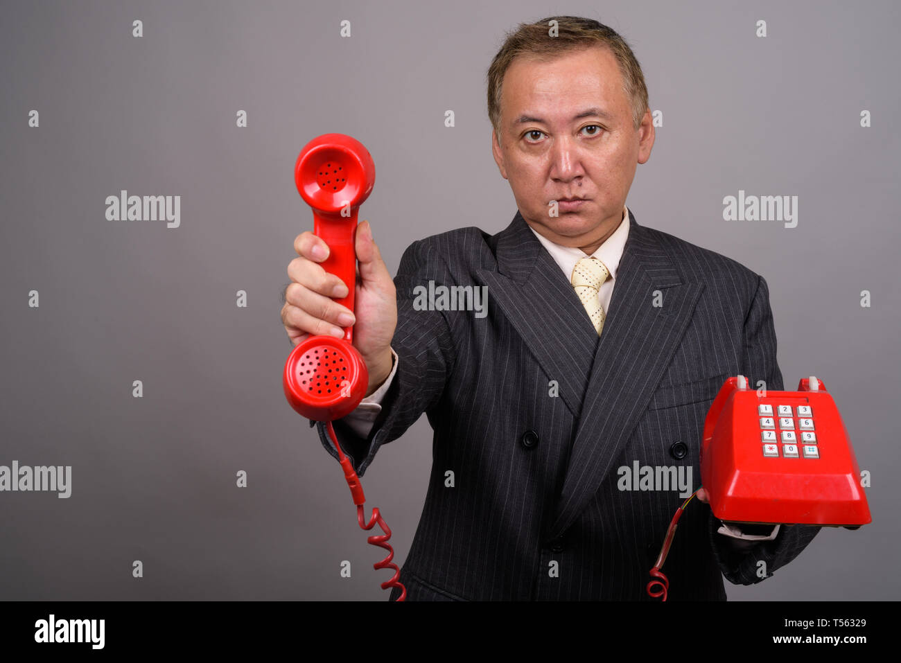 Portrait of mature Asian businessman contre l'arrière-plan gris Banque D'Images
