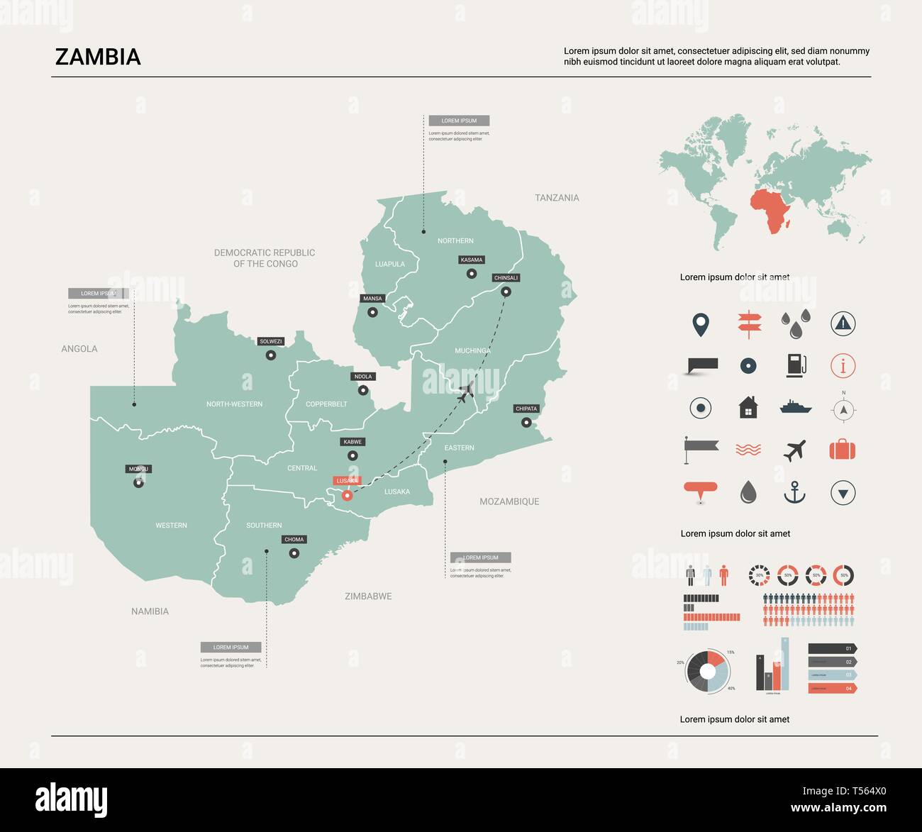 Carte Vectorielle De La Zambie Carte Pays Très Détaillés