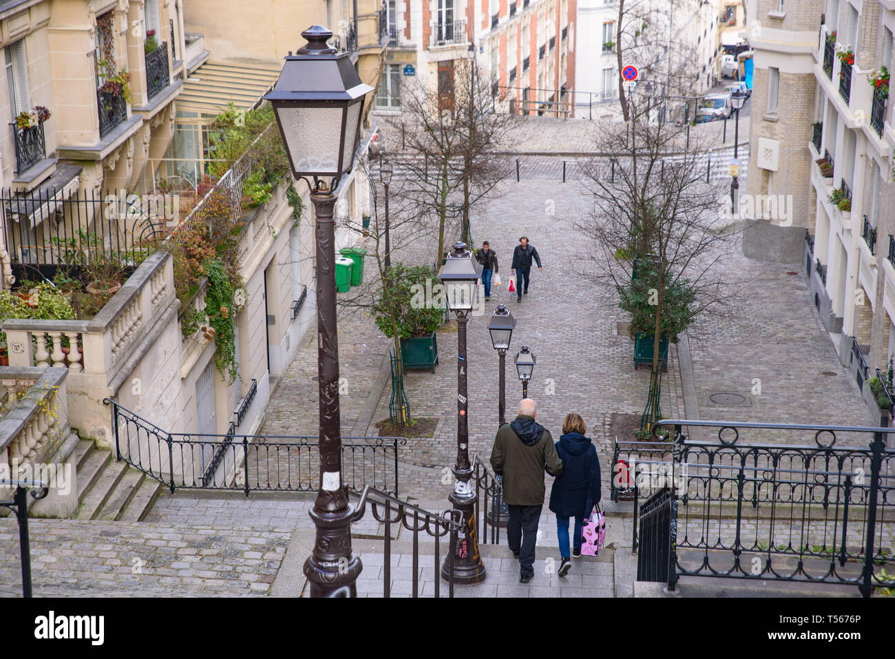Rue du Mont Cenis escaliers à Montmartre, France Banque D'Images
