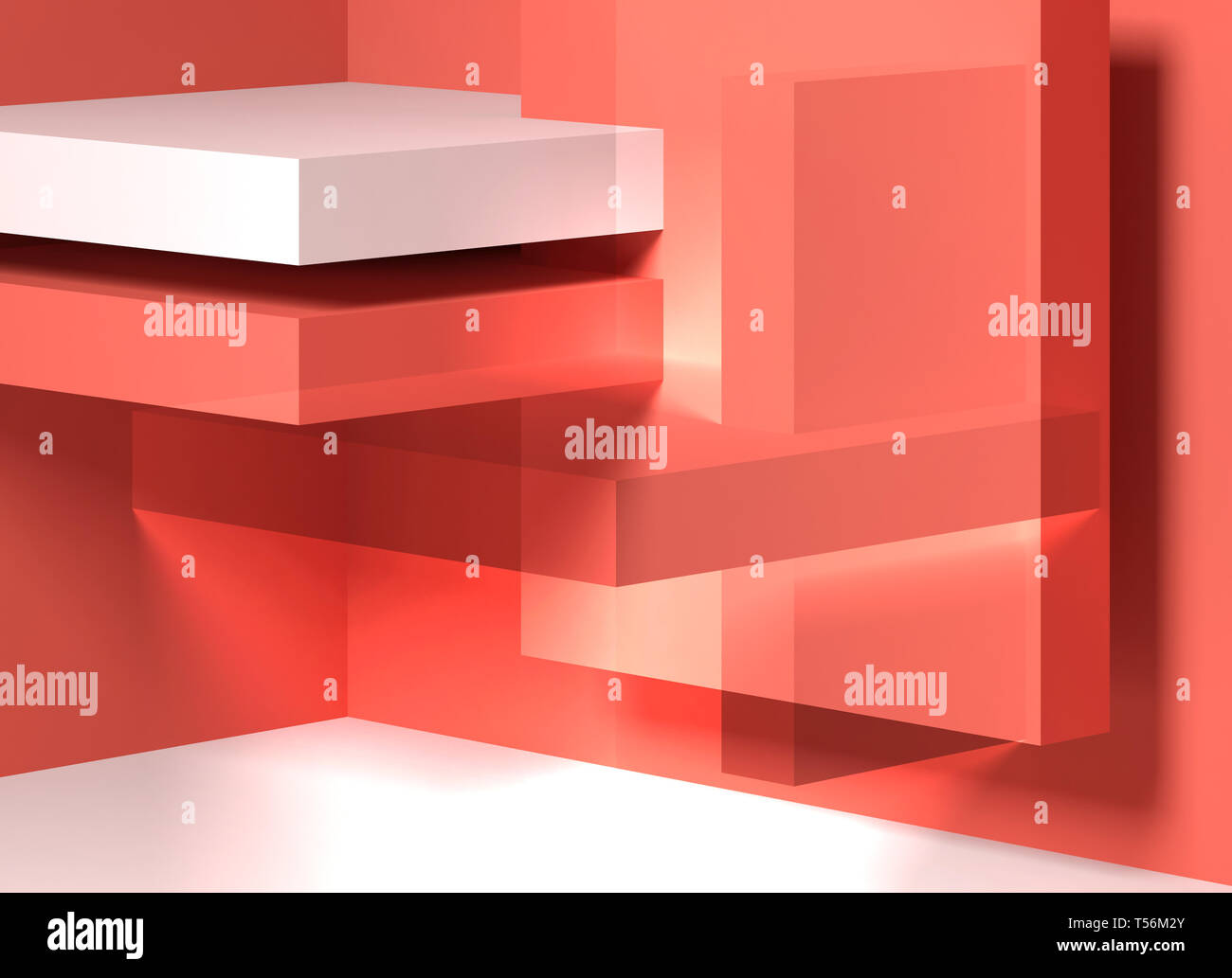 Résumé rouge blanc fond numérique avec des formes géométriques, le double effet de l'exposition. Illustration 3D render Banque D'Images