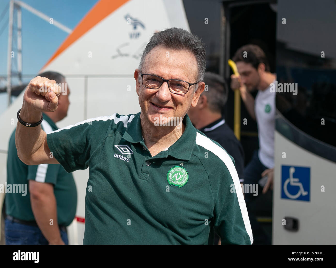 Florianopolis, Brésil. Apr 21, 2019. SC - Florianopolis - 04/21/2019 - 2019, Catarinense Ava X Chapecoense - Pl nio, président de Chapecoense à l'arrivée à l'Aderbal Ramos da Silva stade pour la finale du Championnat de Catarinense s rie d'un 2019. 2019. Photo : Matheus/Sebenello AGIF : Crédit AGIF/Alamy Live News Banque D'Images