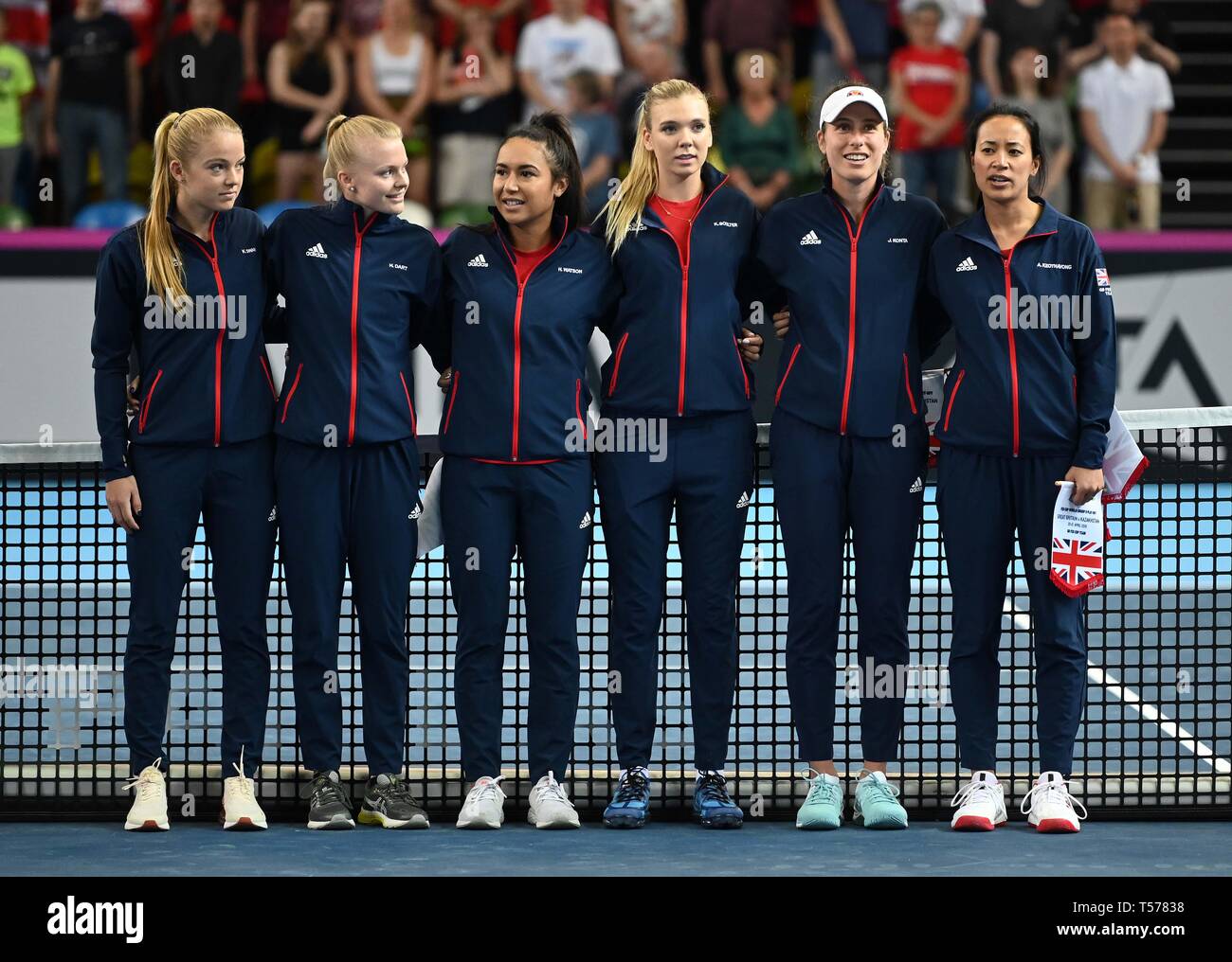 L'équipe de Grande-Bretagne. 1 en caoutchouc. Groupe mondial II play off dans le groupe BNP Paribas Fed Cup. Boîte de cuivre arena. Queen Elizabeth Olympic Park. Stratford. Londres. UK. 20/04/2019. Banque D'Images