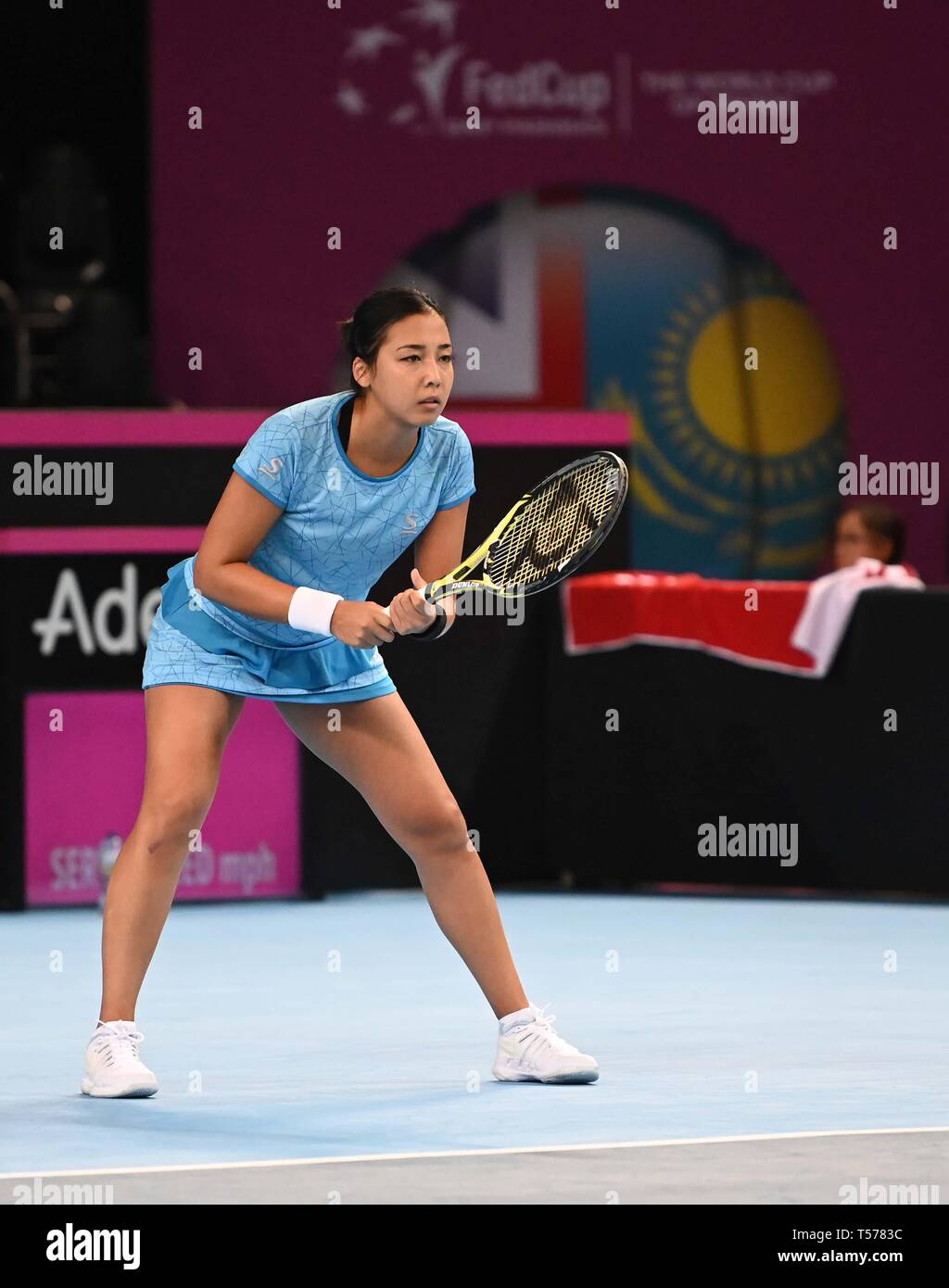 Zarins Diyas (Kazakhstan). 1 en caoutchouc. Groupe mondial II play off dans le groupe BNP Paribas Fed Cup. Boîte de cuivre arena. Queen Elizabeth Olympic Park. Stratford. Londres. UK. 20/04/2019. Banque D'Images