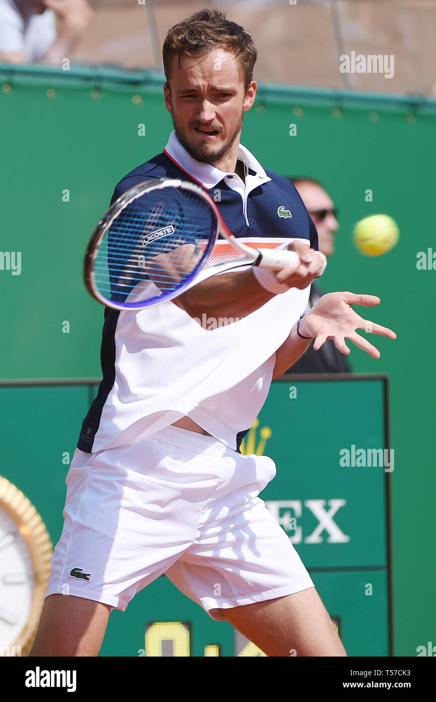 Daniil Medvedev (RUS), le 18 avril 2019 - Tennis : Simple Messieurs 3ème tour au cours de Monte Carlo Masters à Monte Carlo Country Club, à Roquebrune-Cap-Martin, France. (Photo de Itaru Chiba/AFLO) Banque D'Images