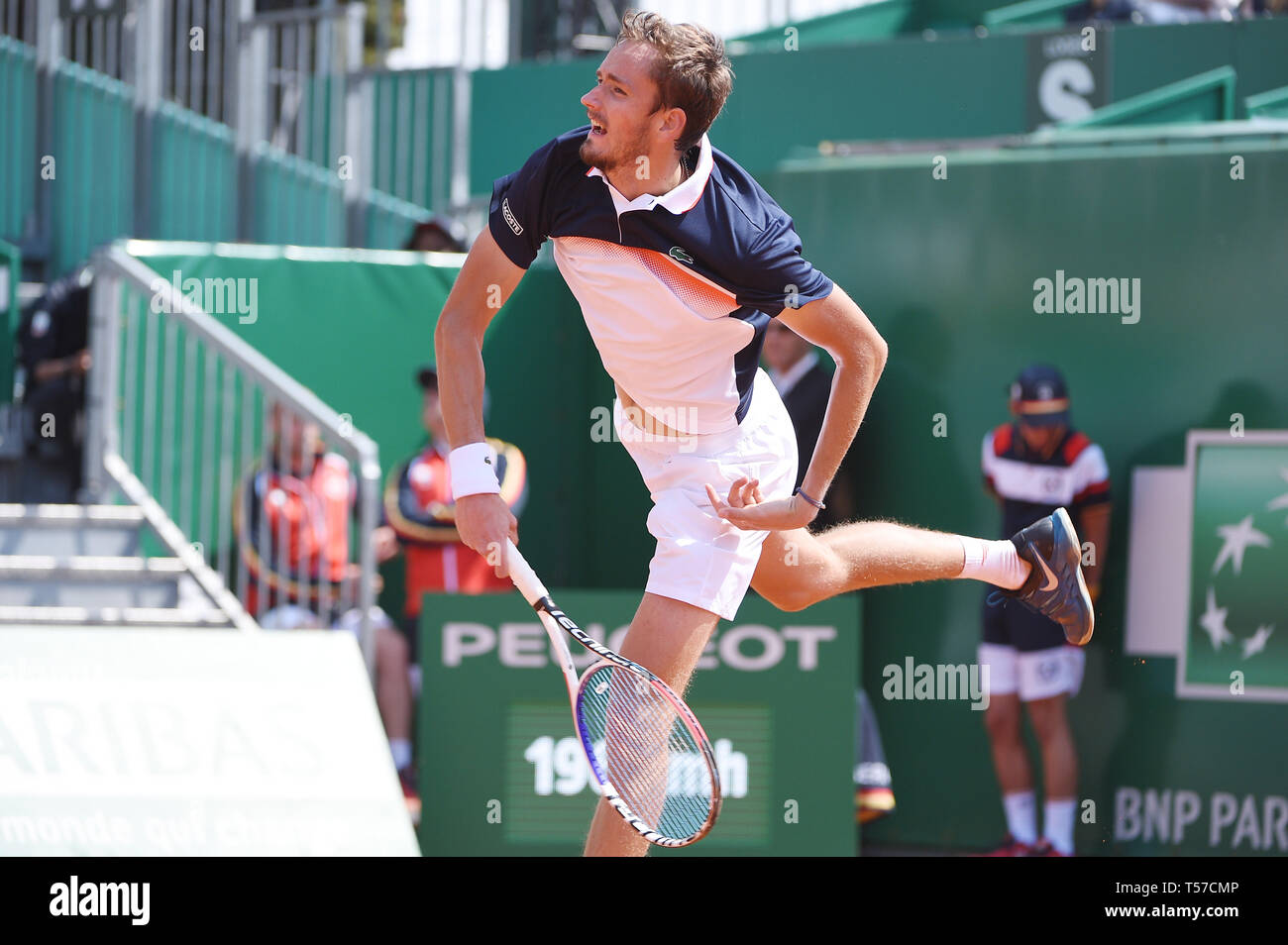 Daniil Medvedev (RUS), le 18 avril 2019 - Tennis : Simple Messieurs 3ème tour au cours de Monte Carlo Masters à Monte Carlo Country Club, à Roquebrune-Cap-Martin, France. (Photo de Itaru Chiba/AFLO) Banque D'Images