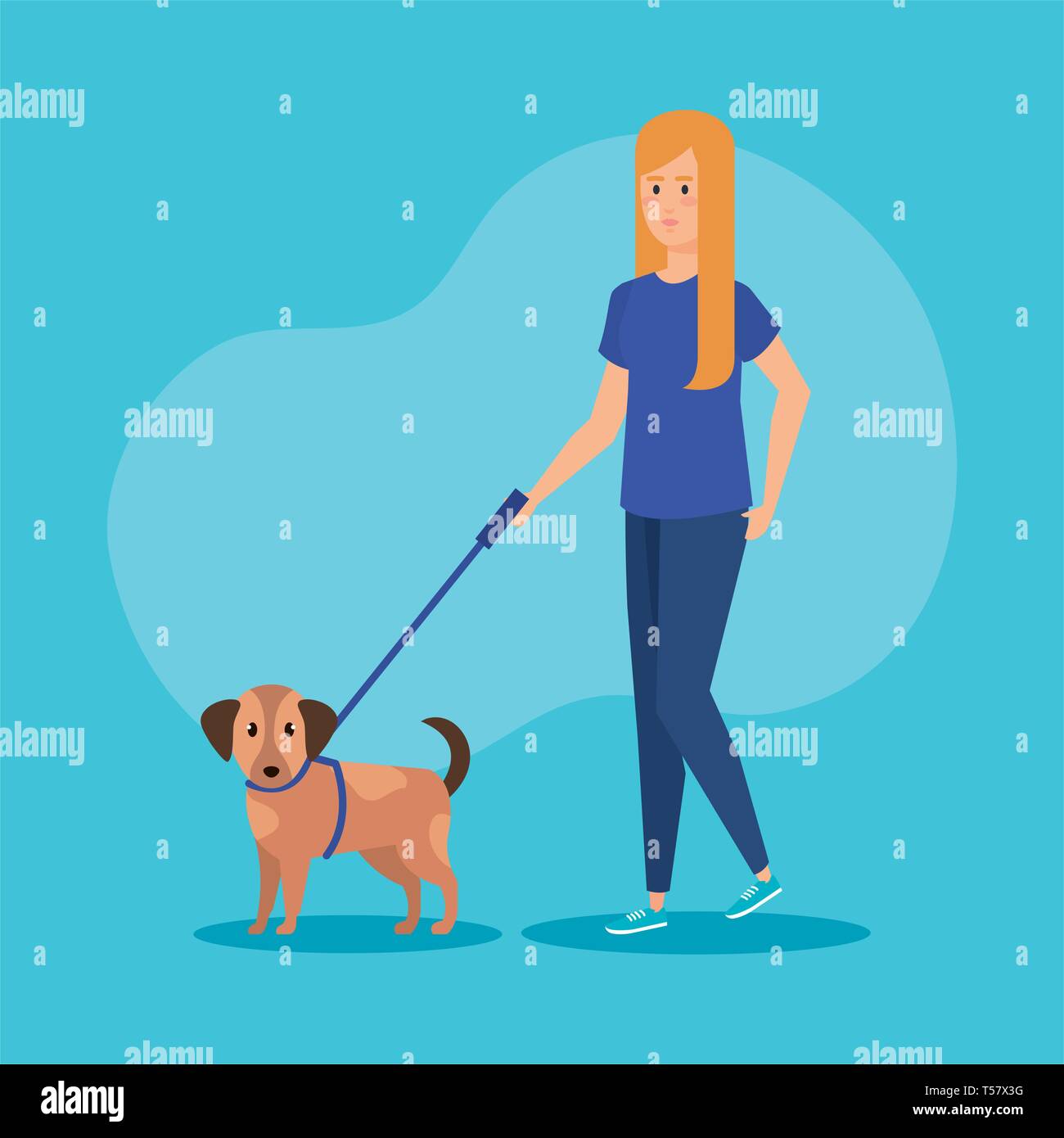 Young woman walking with dog Illustration de Vecteur