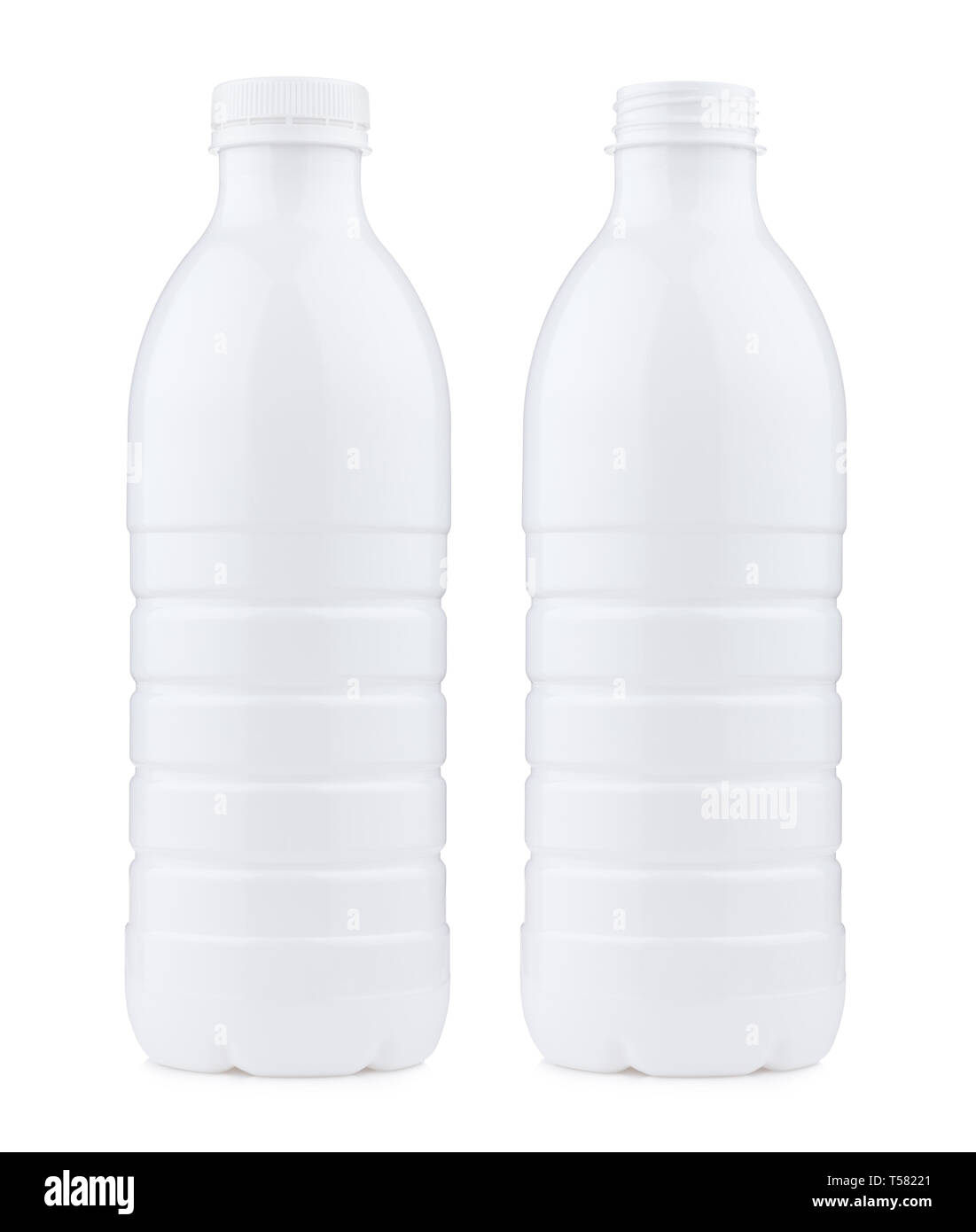 Bouteille plastique 1 litre de lait ouvert et fermé, isolé sur fond blanc  Photo Stock - Alamy